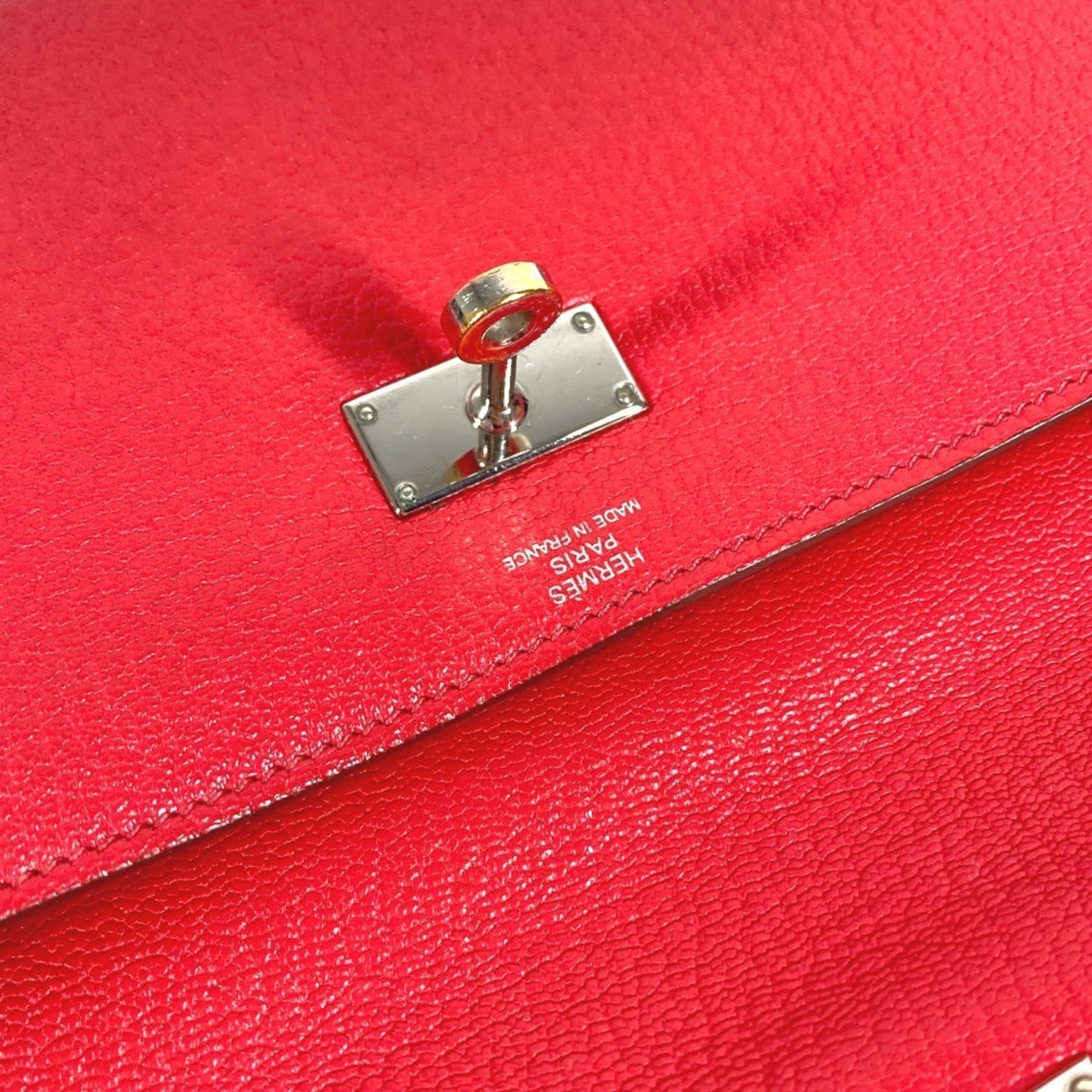 Hermes Red Color Chevre Leather Long Wallet (Bi-Fold) (Pre-Owned)