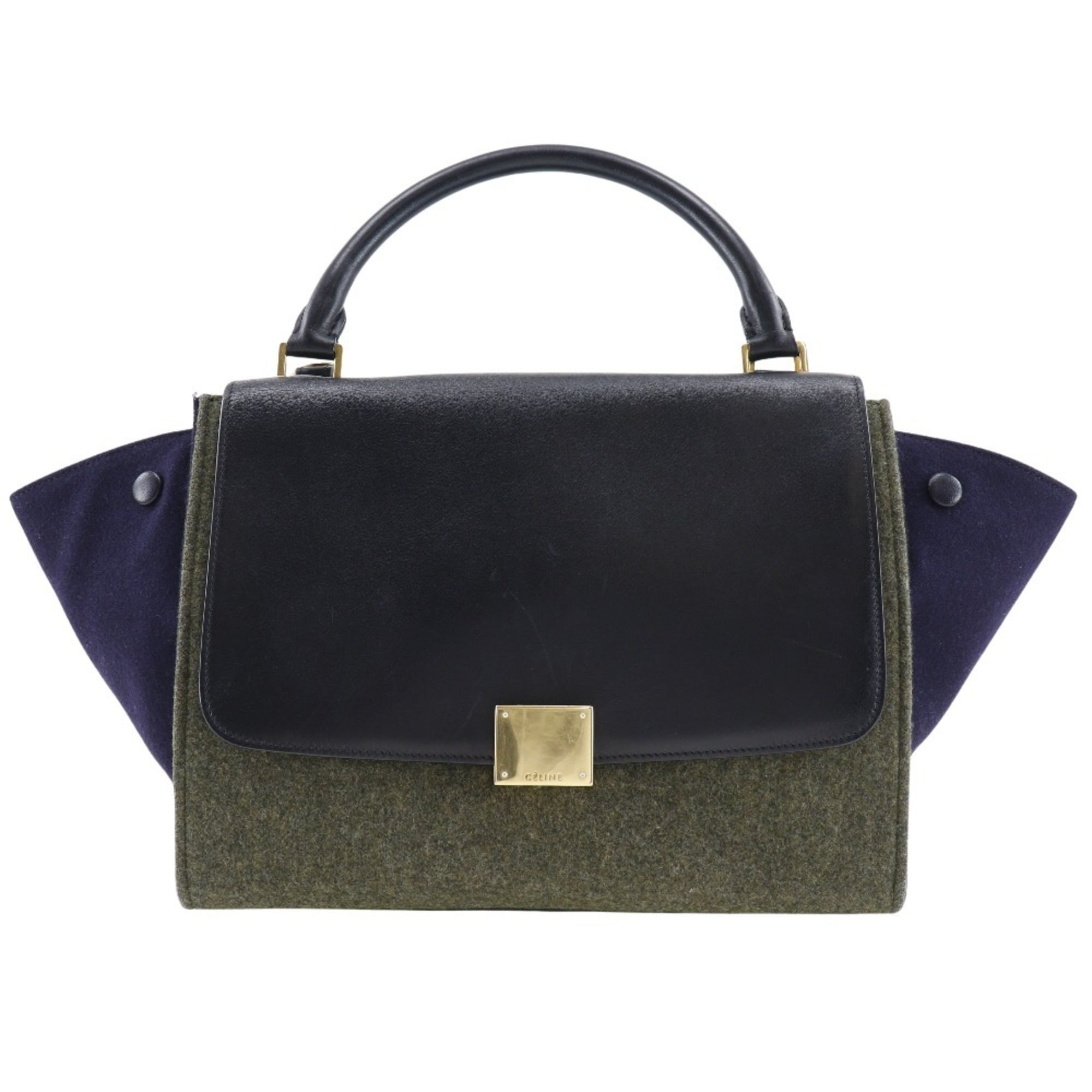 Celine Trapeze Black Gray Felt Leather Handbag (Pre-Owned)