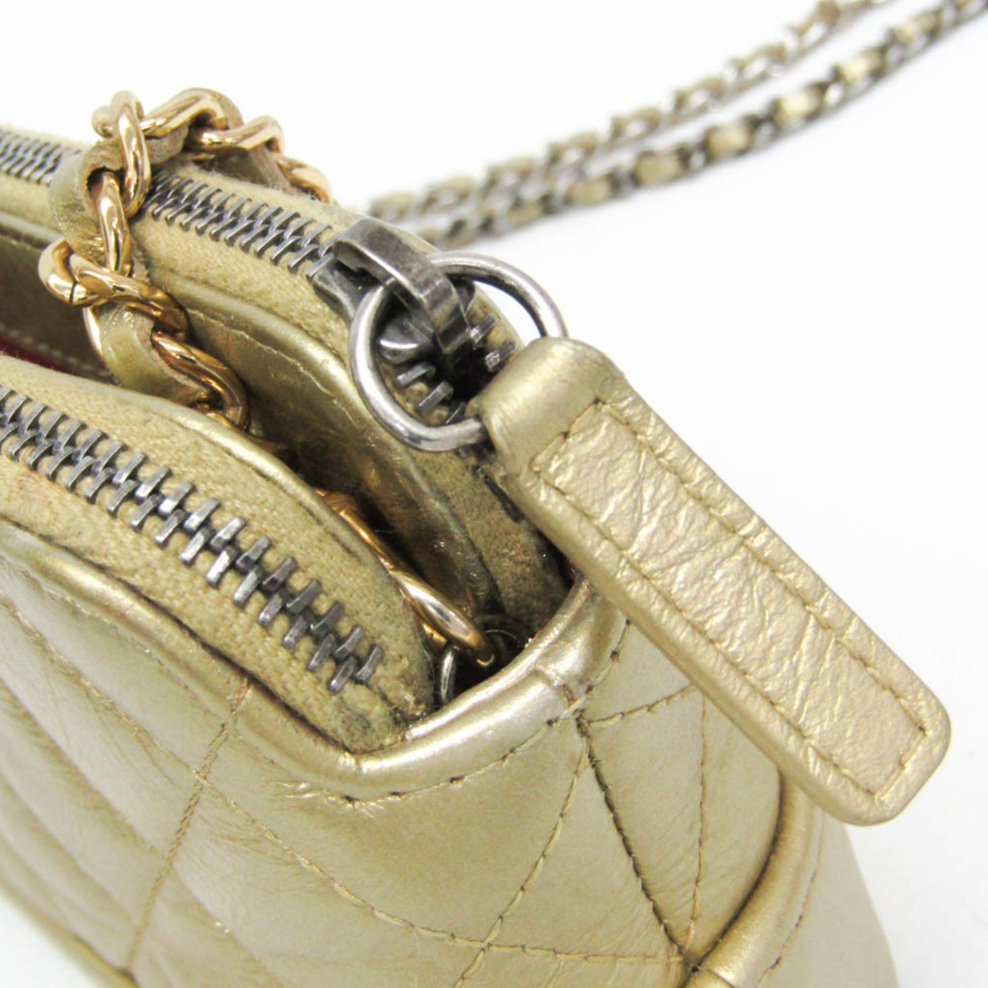 Chanel Gabrielle Double Zip Clutch With Chain Quilted Aged Calfskin Gold Leather Shoulder Bag Bag (Pre-Owned)