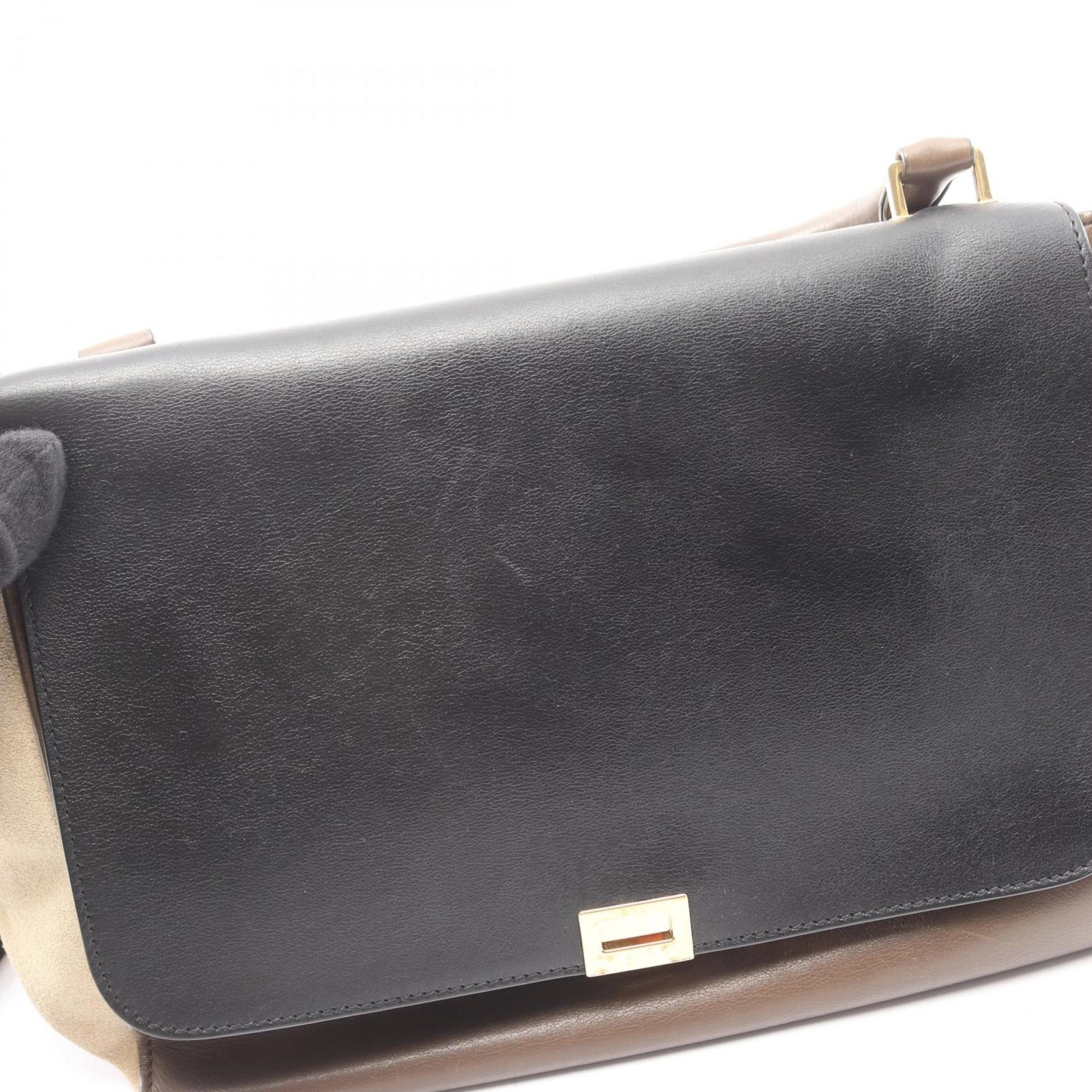 Celine Black Gray Khaki Leather Suede Handbag (Pre-Owned)