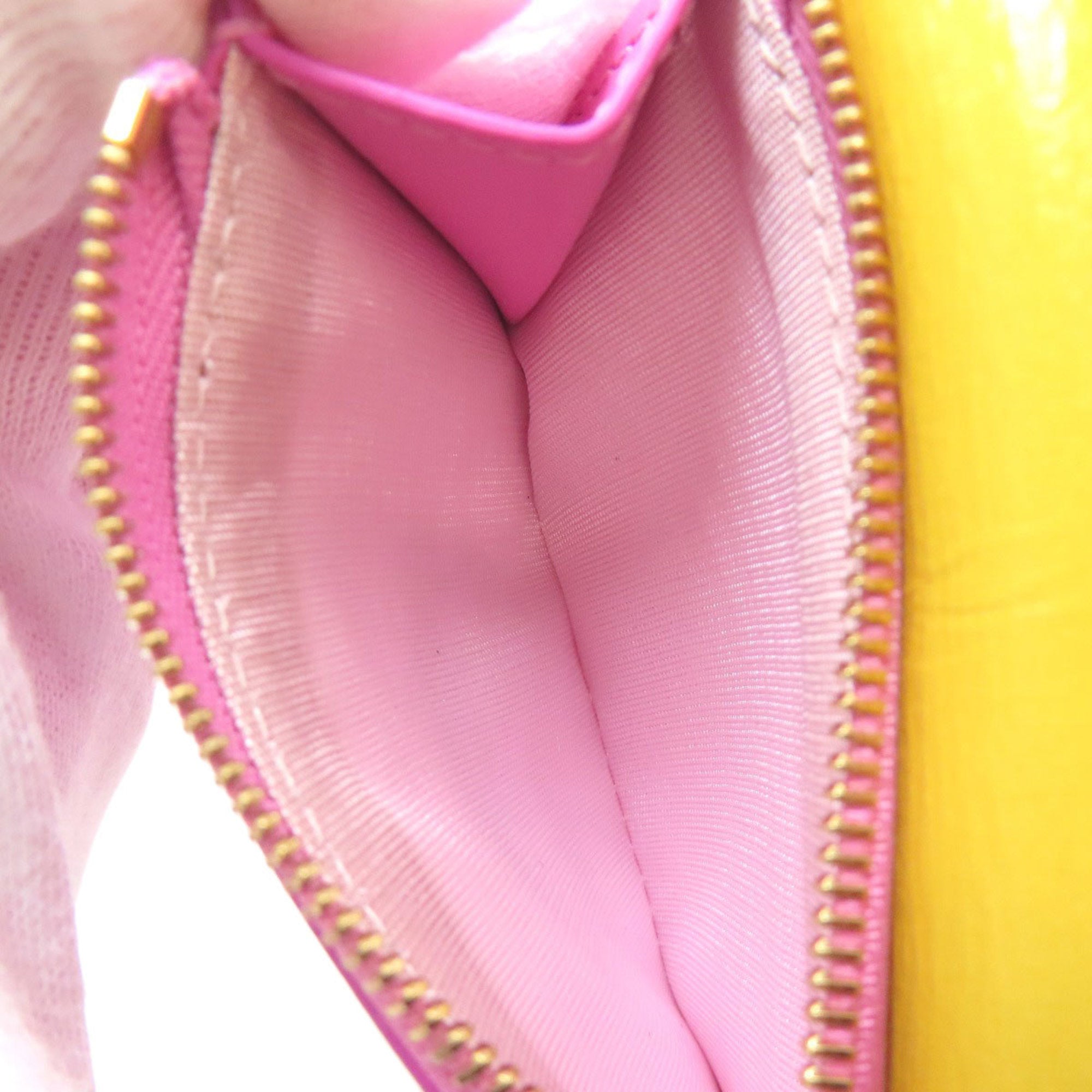 Bvlgari Pink Yellow Leather Wallet (Bi-Fold) (Pre-Owned)
