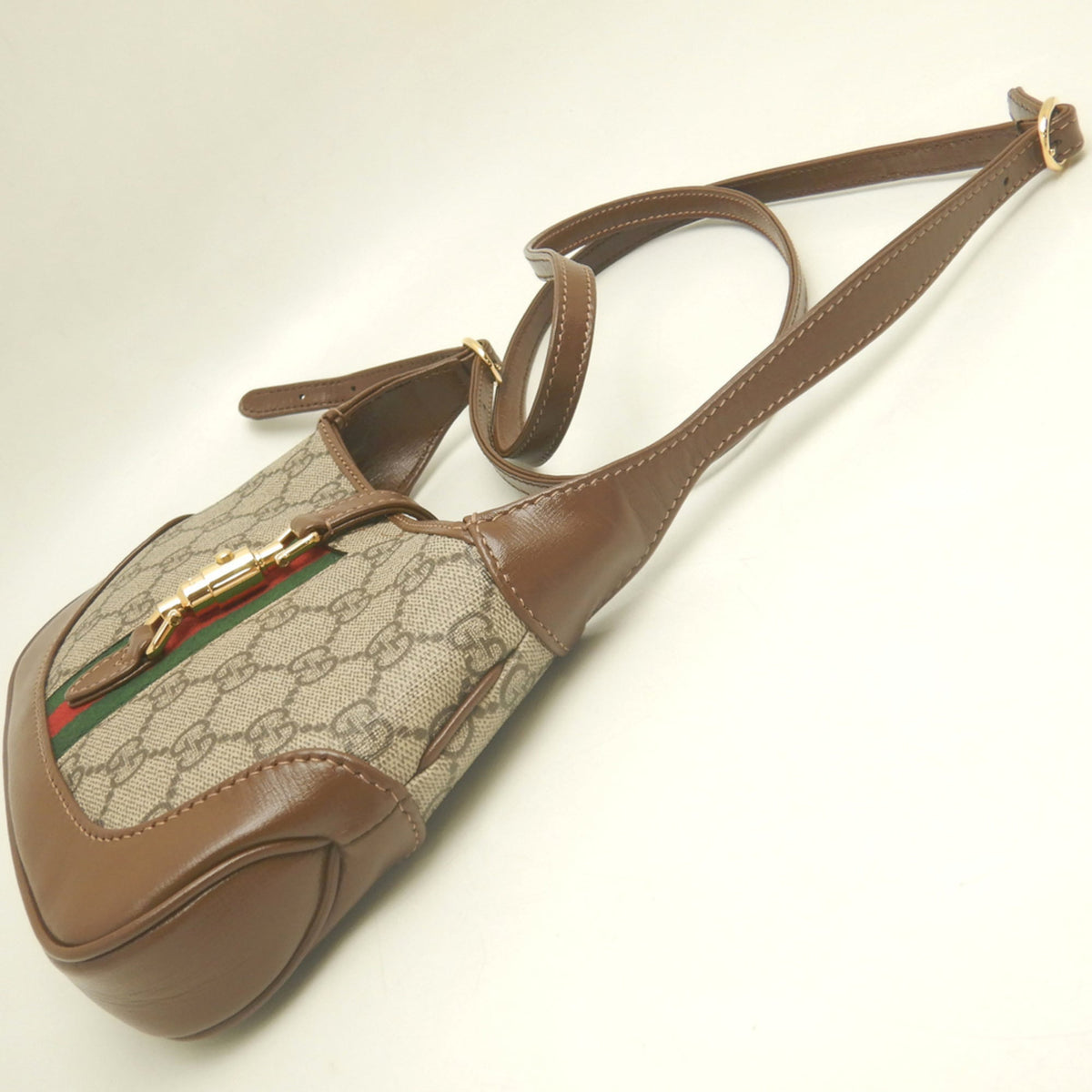 Gucci Beige Brown Gg Supreme Canvas Leather Shoulder Bag (Pre-Owned)