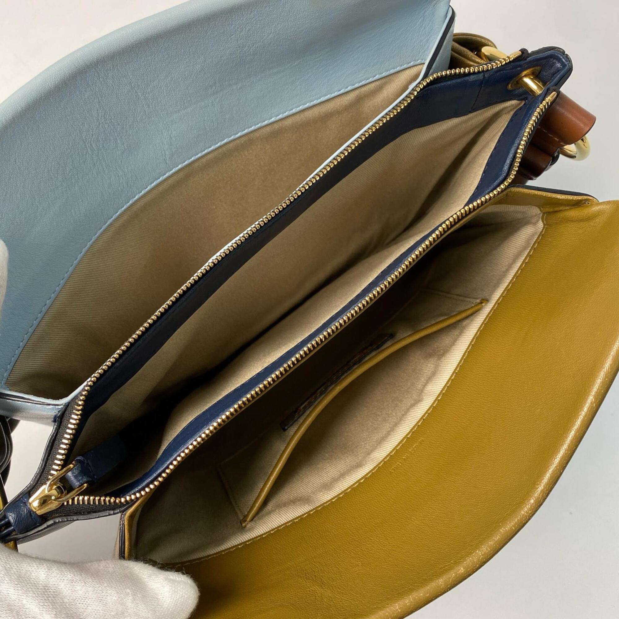 Marni Blue Khaki Leather Handbag Shoulder Bag (Pre-Owned)