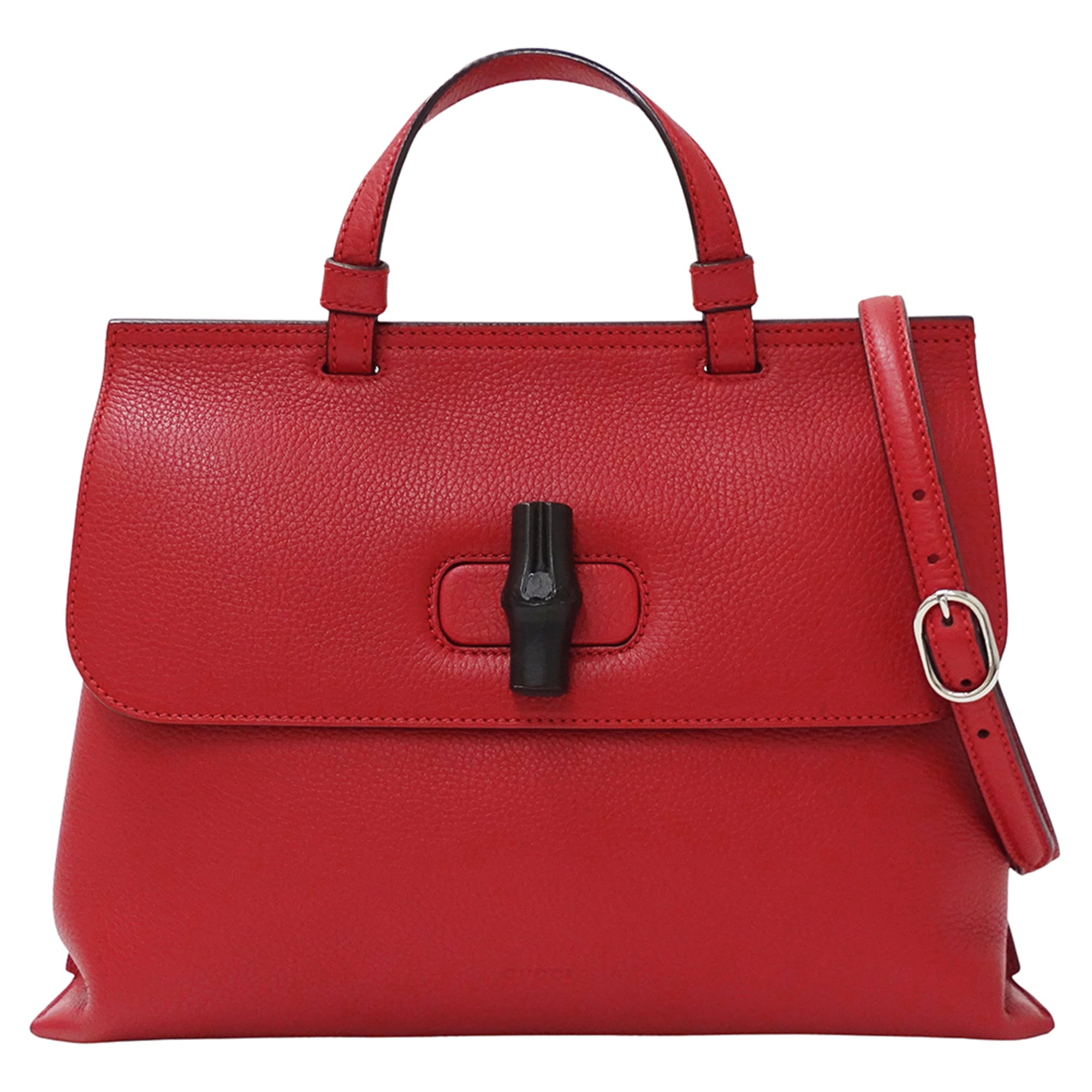 Gucci Bamboo Red Color Leather Handbag Shoulder Bag (Pre-Owned)