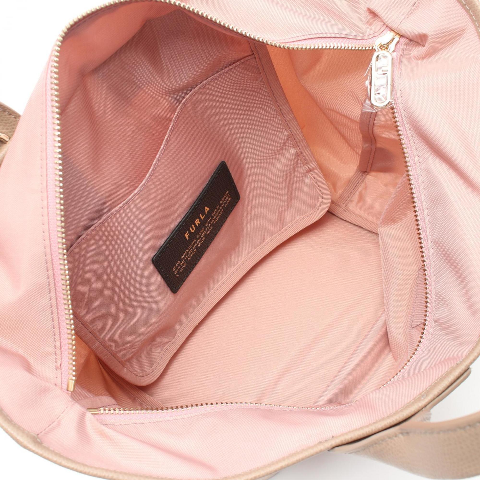 Furla Beige Pink Leather Nylon Canvas Handbag