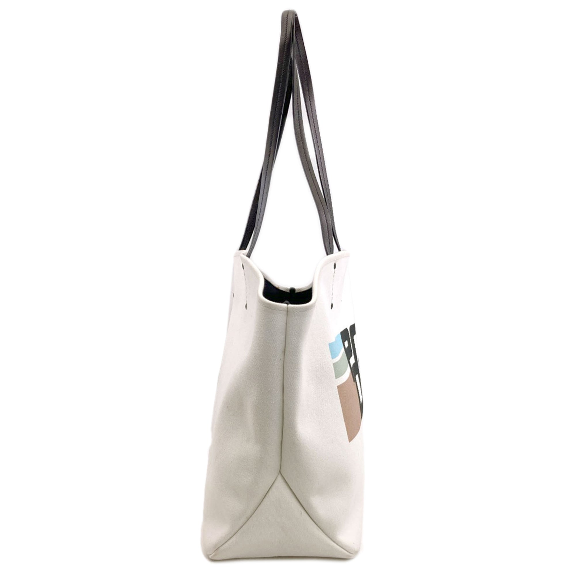 Prada Green Light Blue White Canvas Tote Bag (Pre-Owned)