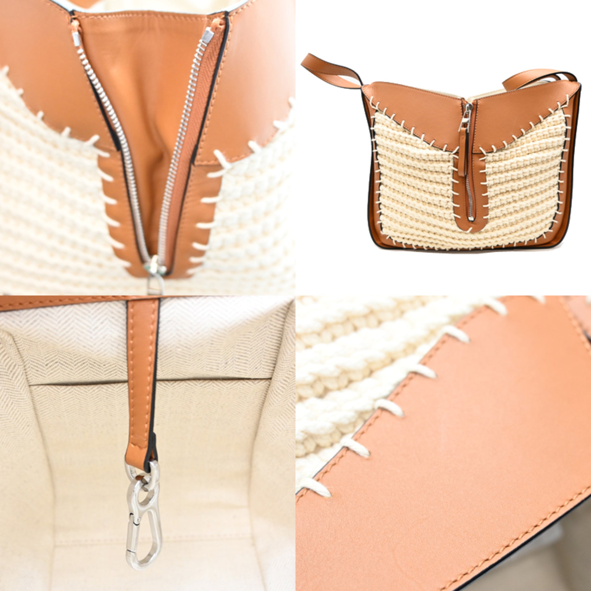 Loewe Brown Ivory Leather Knit Shoulder Bag (Pre-Owned)