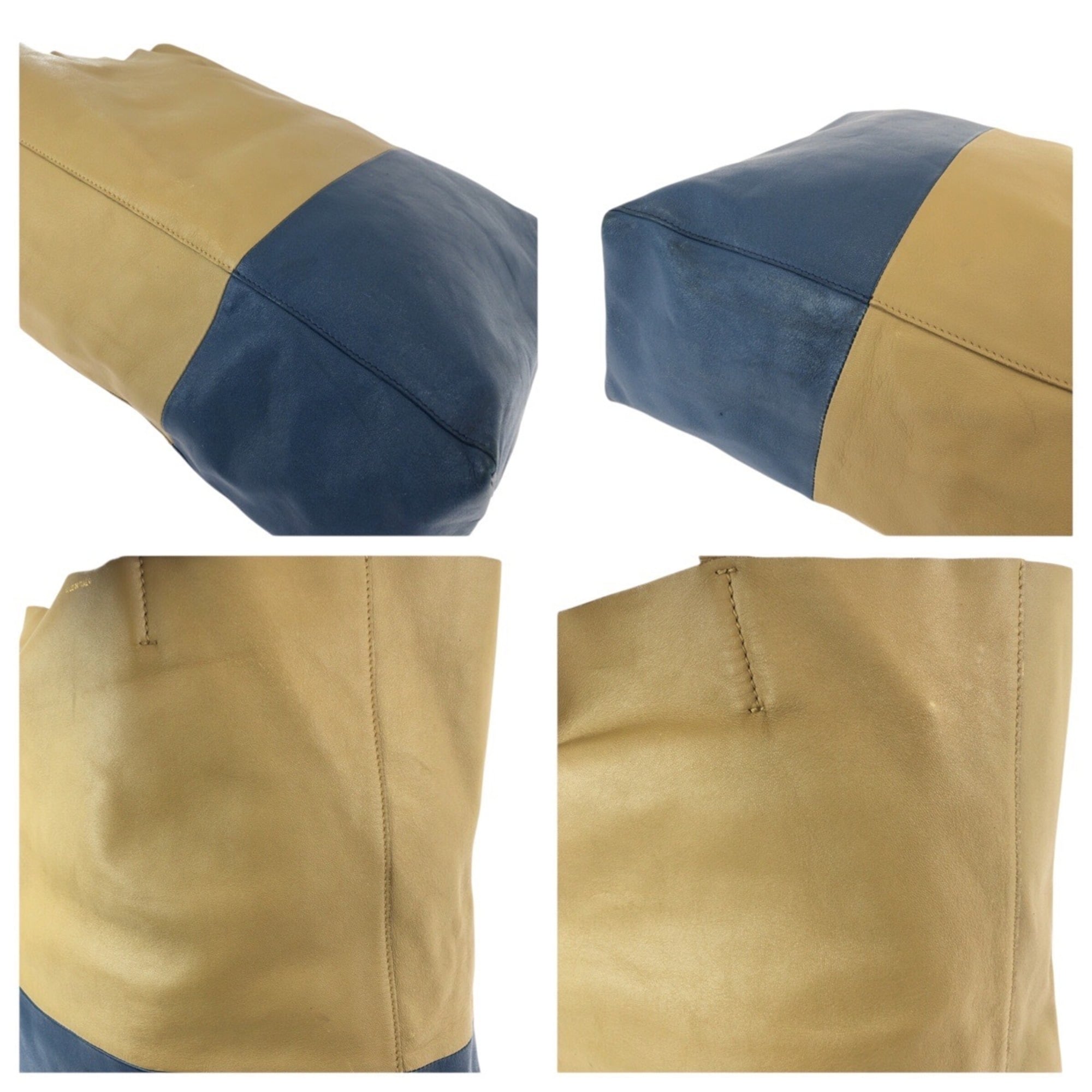 Celine Beige Blue Leather Tote Bag (Pre-Owned)