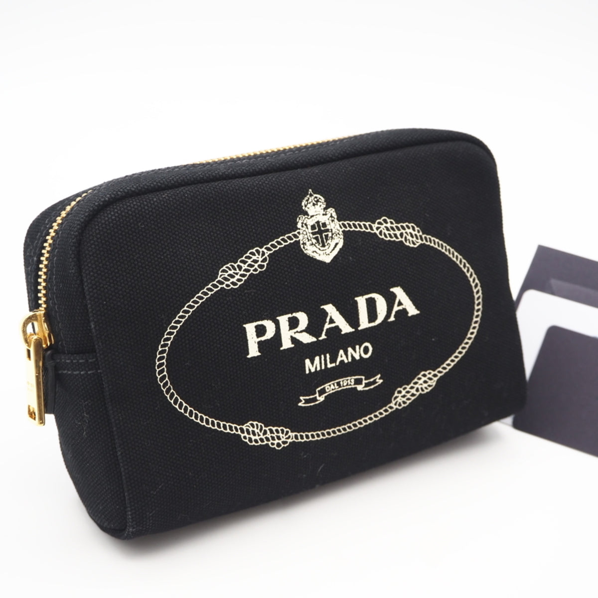 Prada Black Nero White Canvas Pouch (Pre-Owned)