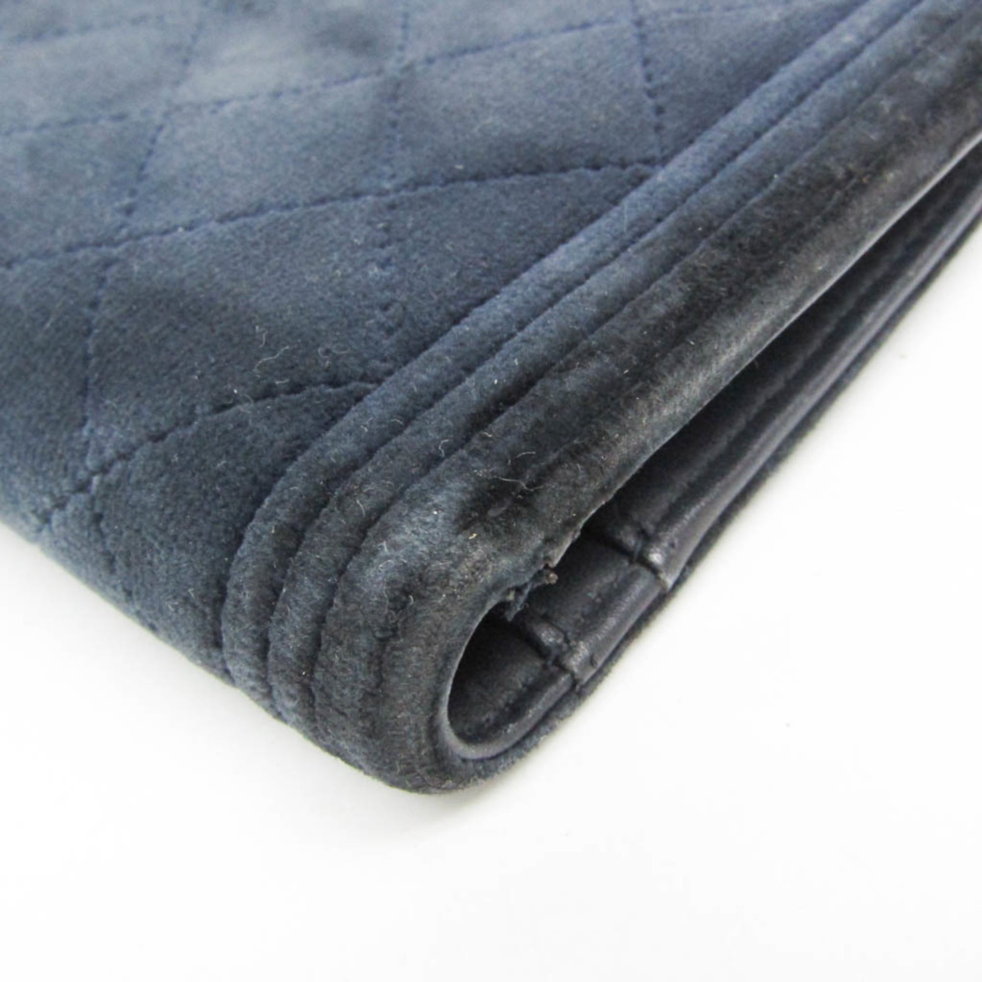 Chanel Boy Chanel Dark Navy Leather Long Wallet (Bi-Fold) (Pre-Owned)