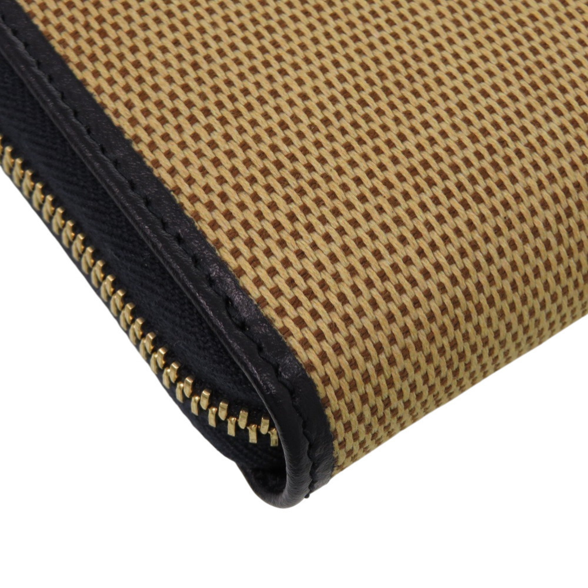 Gucci Beige Navy Canvas Leather Long Wallet (Bi-Fold) (Pre-Owned)