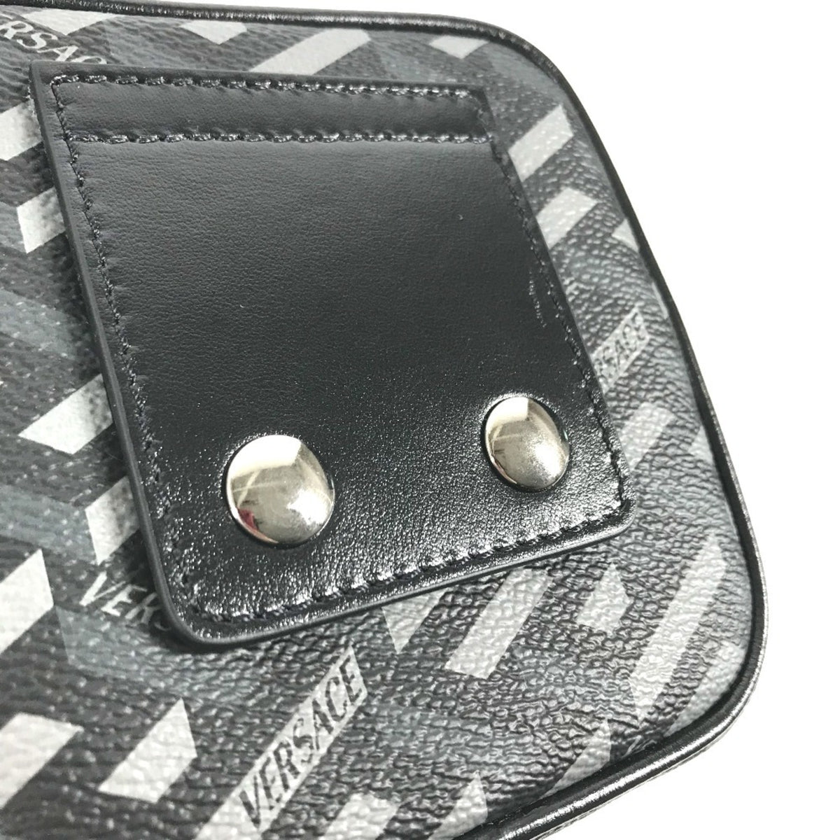 Versace Black Gray Leather Pouch (Pre-Owned)
