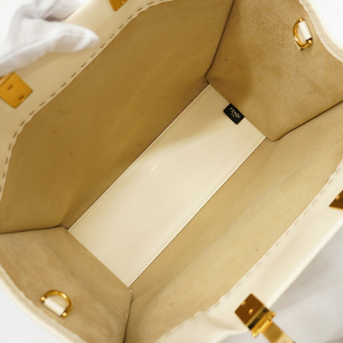 Fendi Ivory Leather Tote Bag (Pre-Owned)