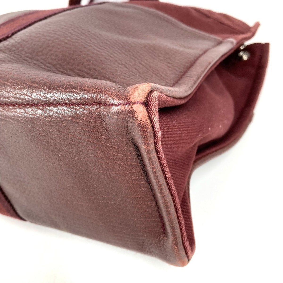 Hermes Wine Cotton Leather Handbag Tote Bag (Pre-Owned)