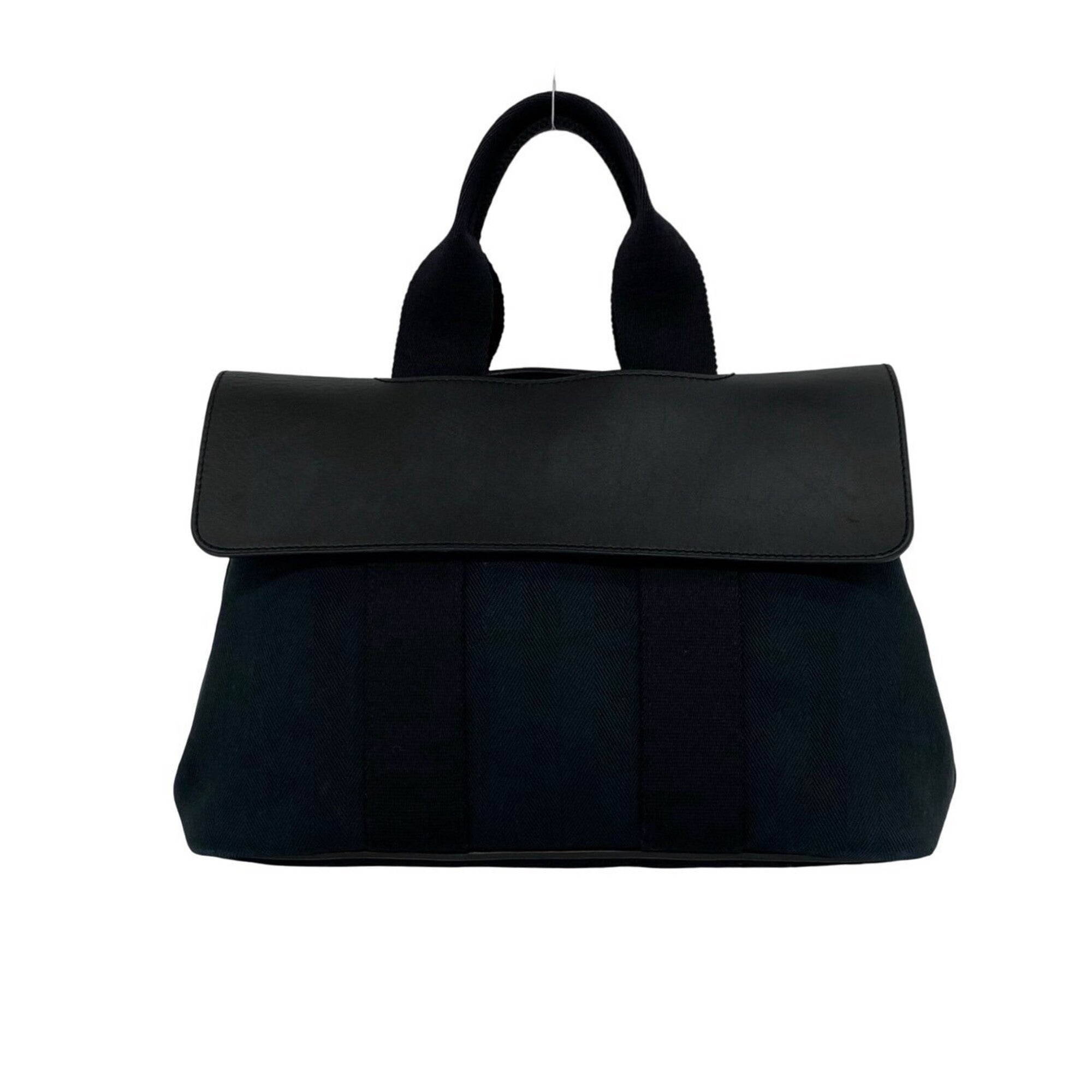 Hermes Black Toile Chevron Handbag Tote Bag (Pre-Owned)