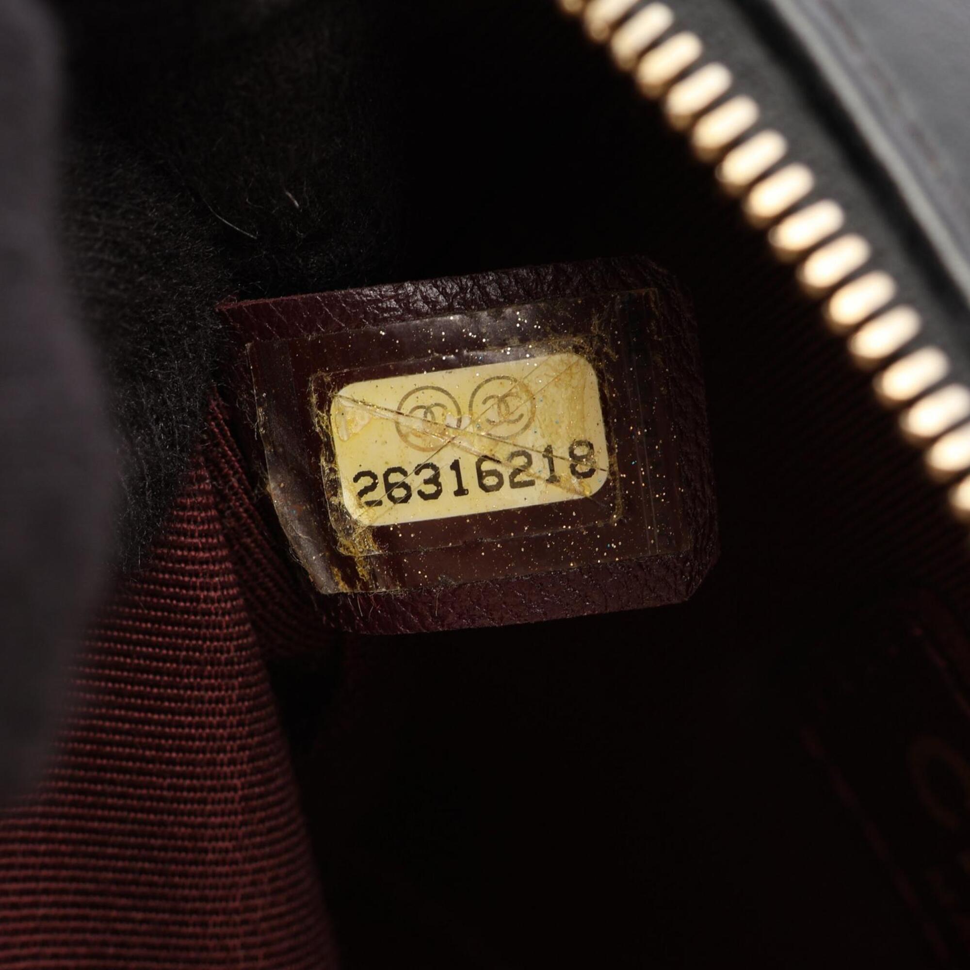 Chanel Black Bordeaux Leather Canvas Handbag Shoulder Bag (Pre-Owned)