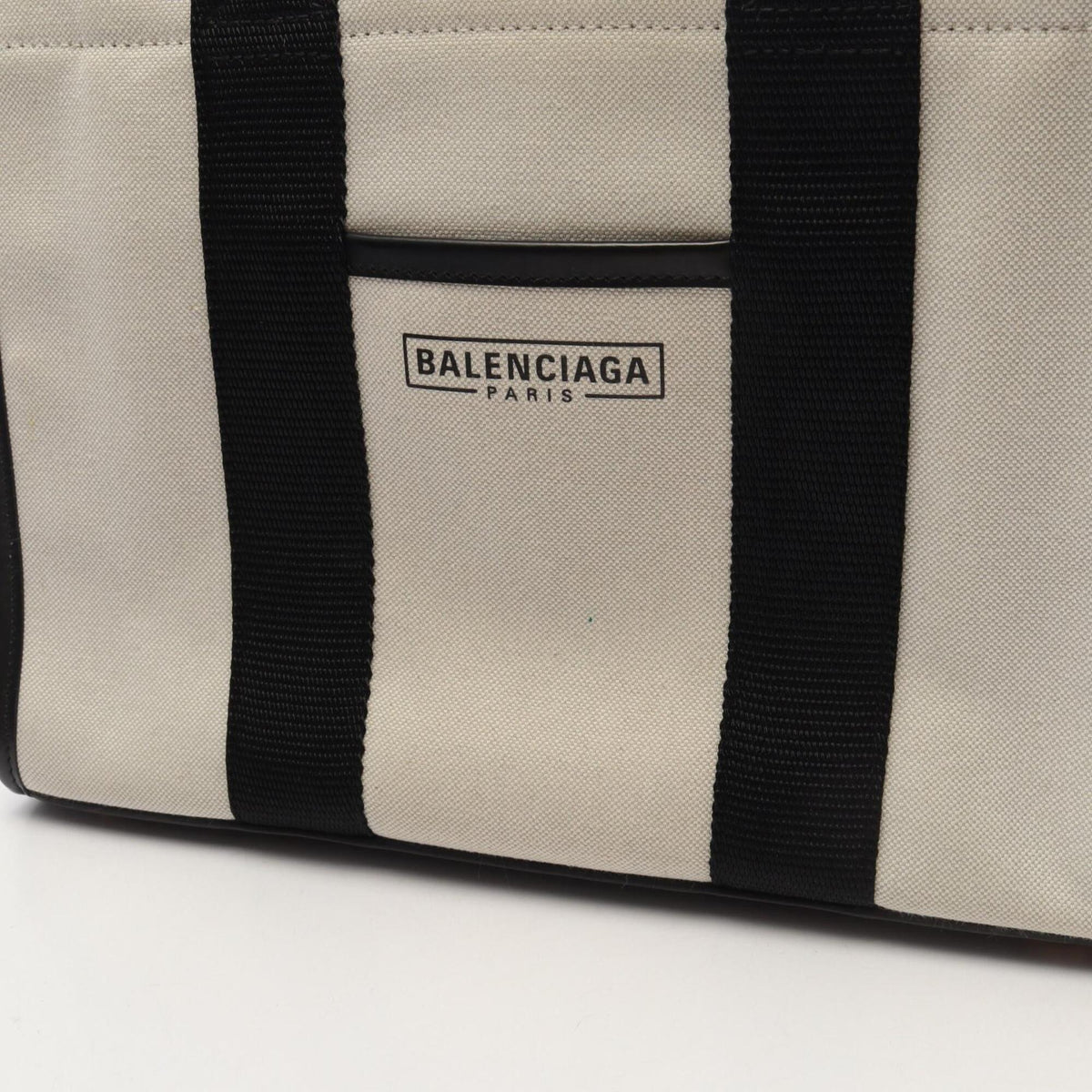 Balenciaga Black Ivory Canvas Leather Handbag Tote Bag (Pre-Owned)