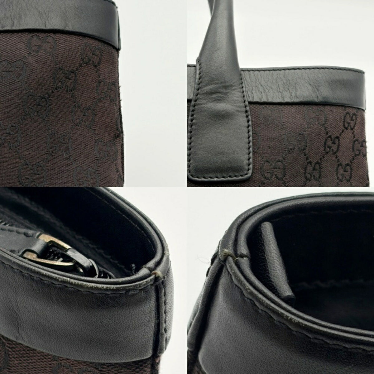Gucci Gg Canvas Black Gg Canvas Leather Tote Bag (Pre-Owned)