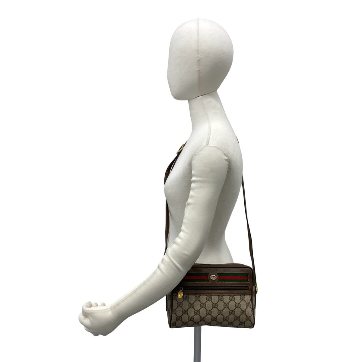 Gucci Brown Green Red Color Leather Pvc Shoulder Bag (Pre-Owned)