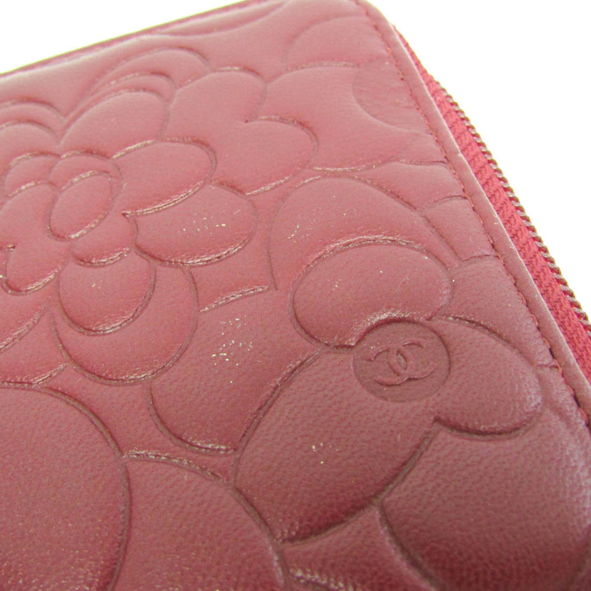 Chanel Camellia Zip Around Organizer Leather Burgundy Leather Wallets Accessory (Pre-Owned)