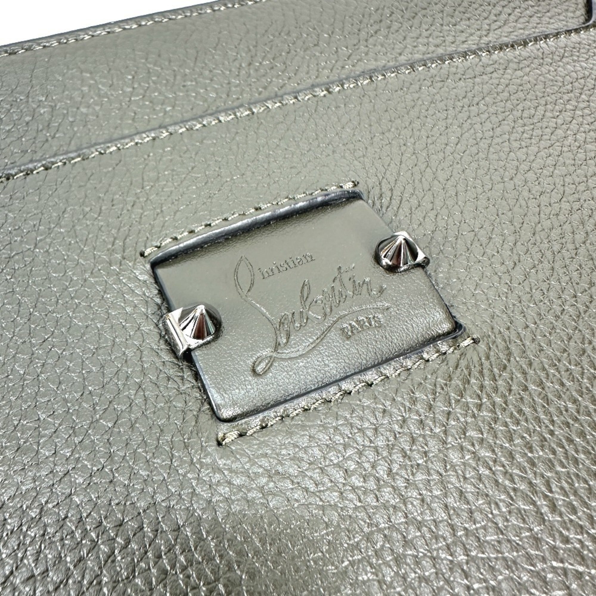 Christian Louboutin Khaki Leather Clutch Bag Shoulder Bag (Pre-Owned)
