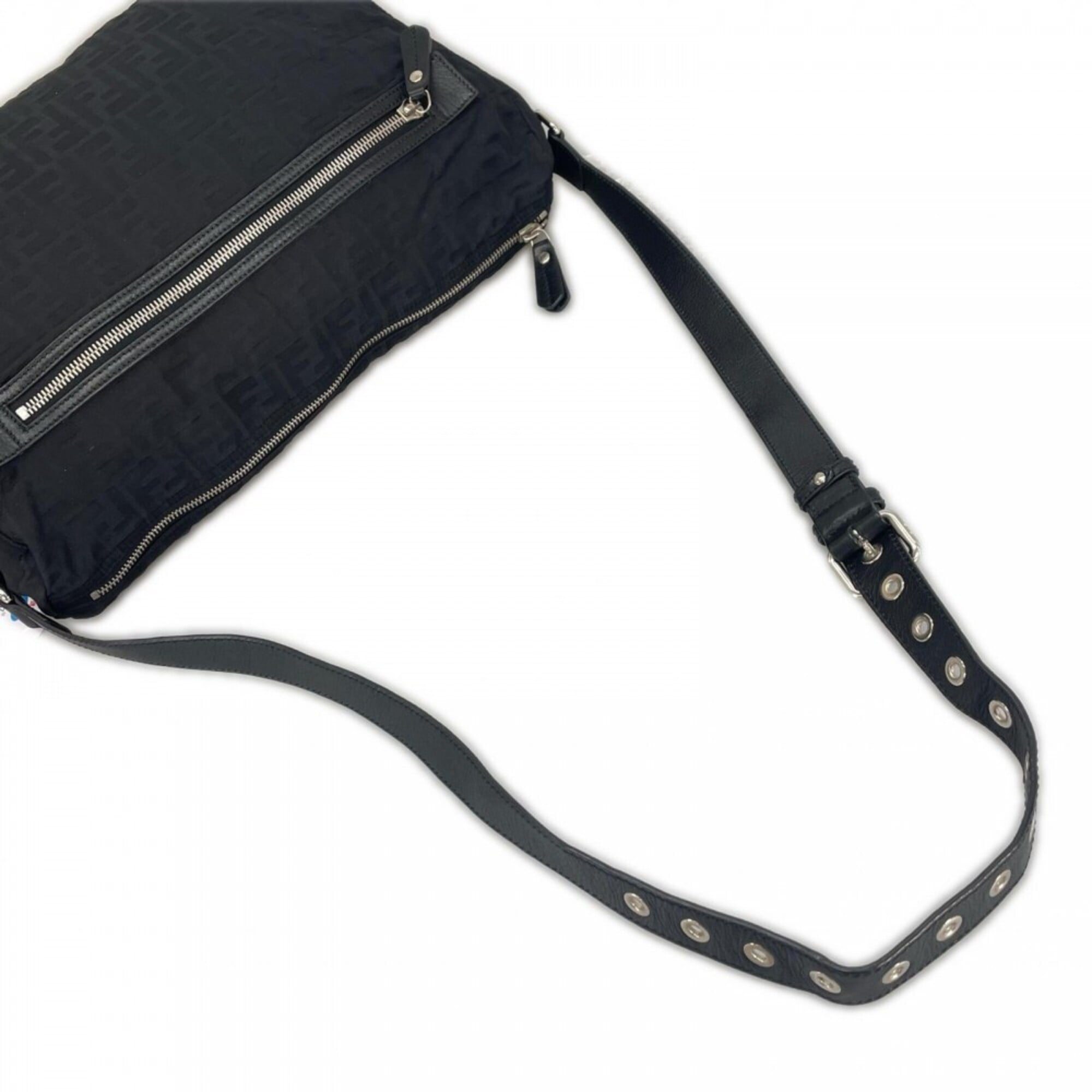 Fendi Black White Nylon Shoulder Bag (Pre-Owned)