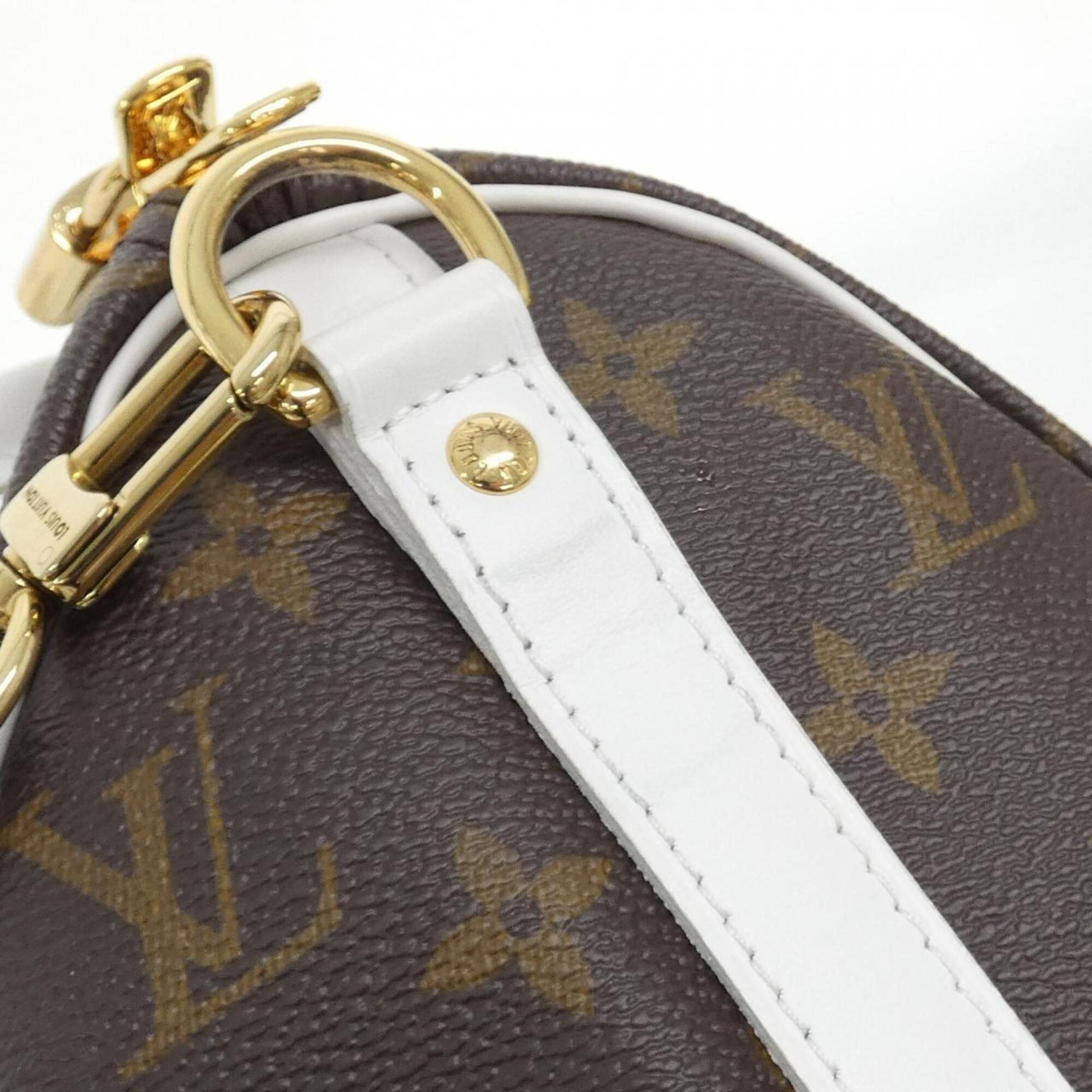 Louis Vuitton Blanc Marron Coated Canvas Leather Boston Bag Pouch (Pre-Owned)