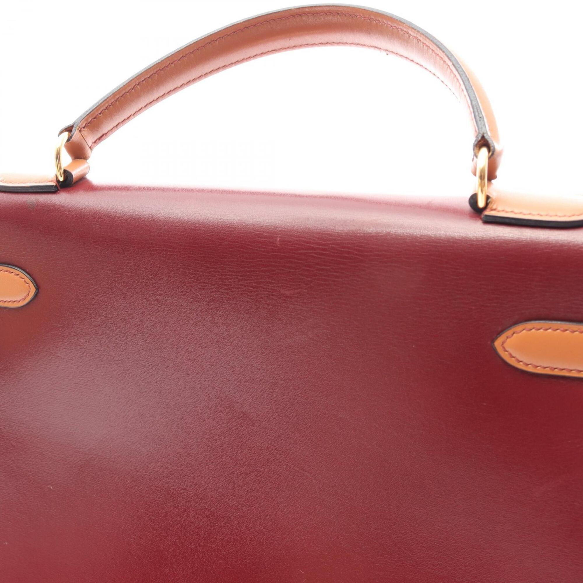 Hermes Bordeaux Brown Natural Red Color Rouge H Rouge Vif Box Calf Leather Chamonix Leather Leather Handbag (Pre-Owned)