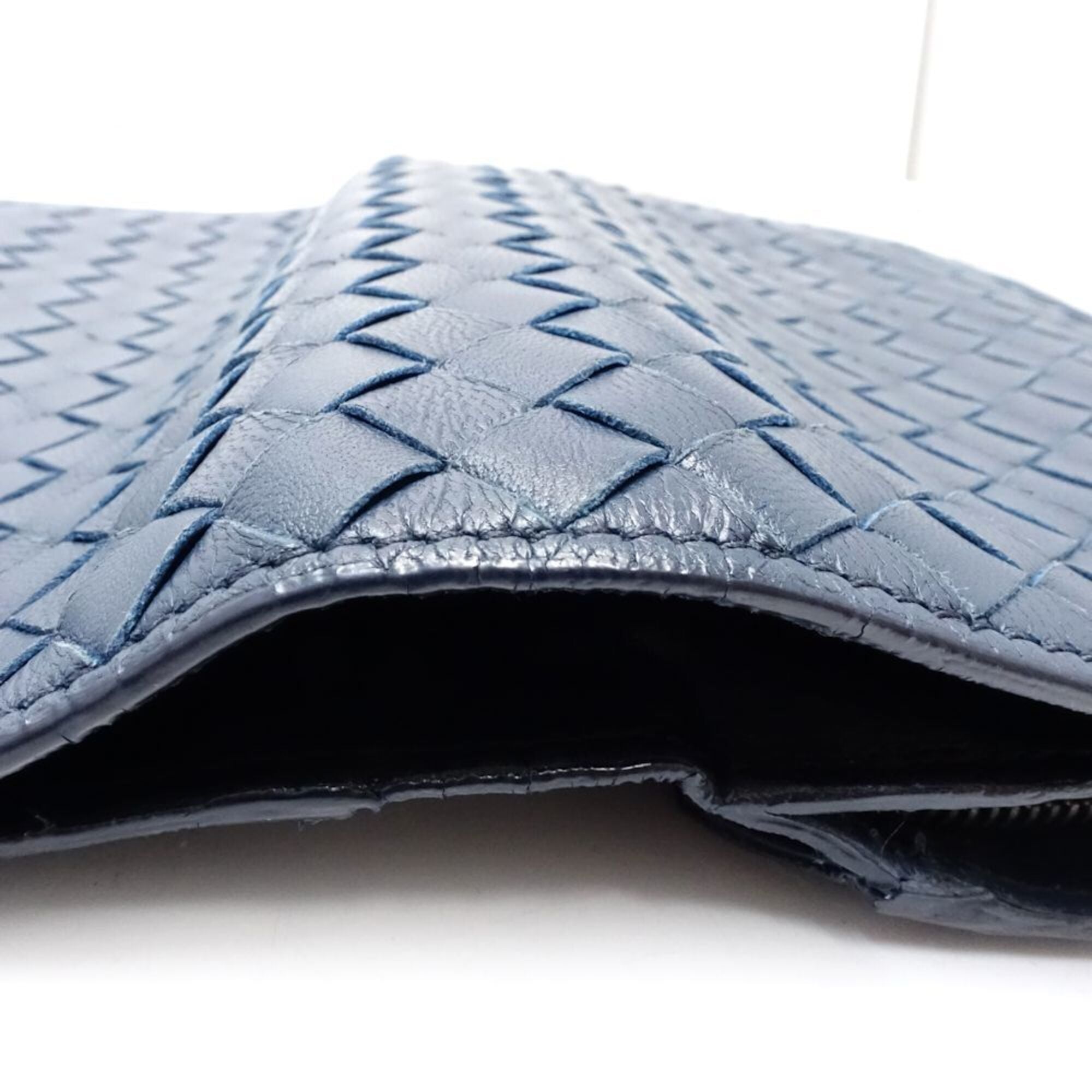 Bottega Veneta Intrecciato Navy Leather Wallet (Bi-Fold) (Pre-Owned)