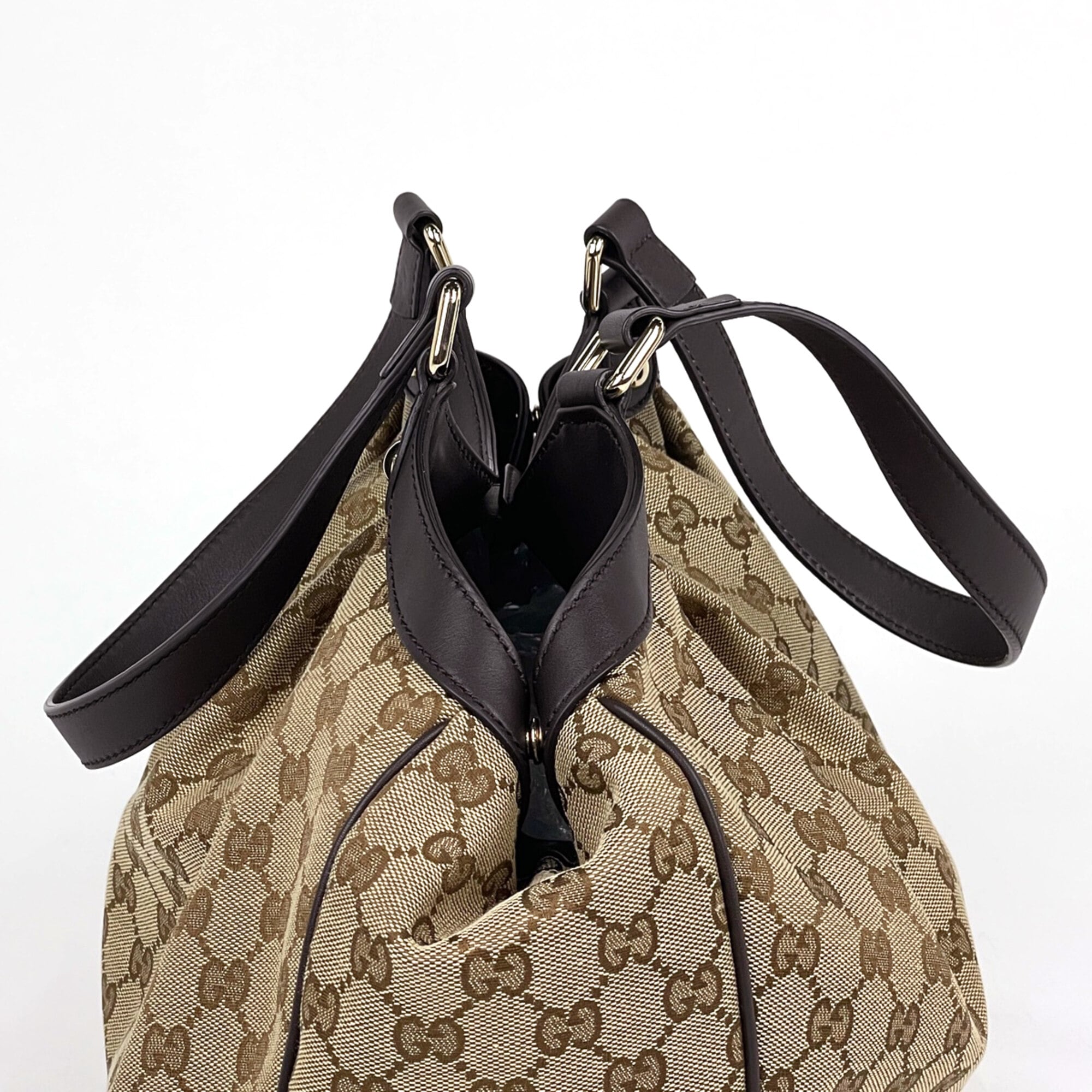 Gucci Brown Gg Canvas Leather Tote Bag (Pre-Owned)