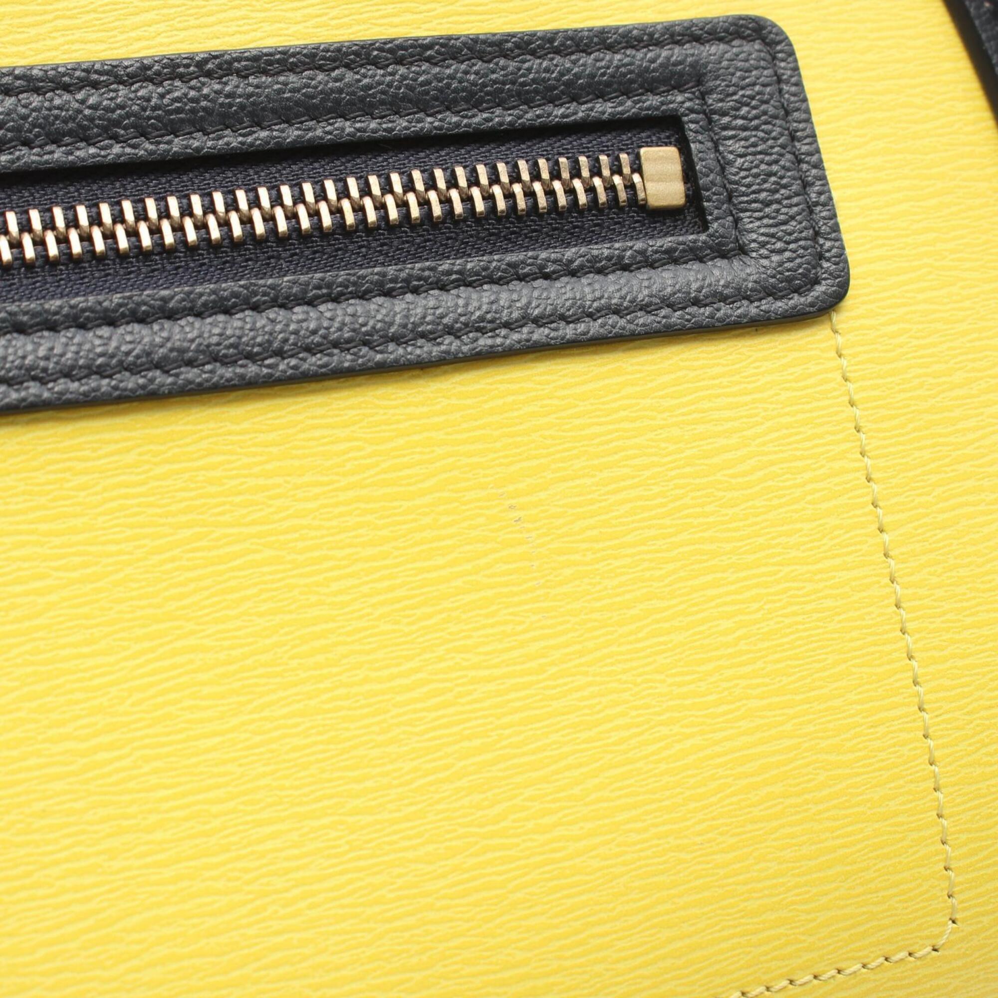 Celine Beige Navy Yellow Suede Leather Handbag Tote Bag (Pre-Owned)