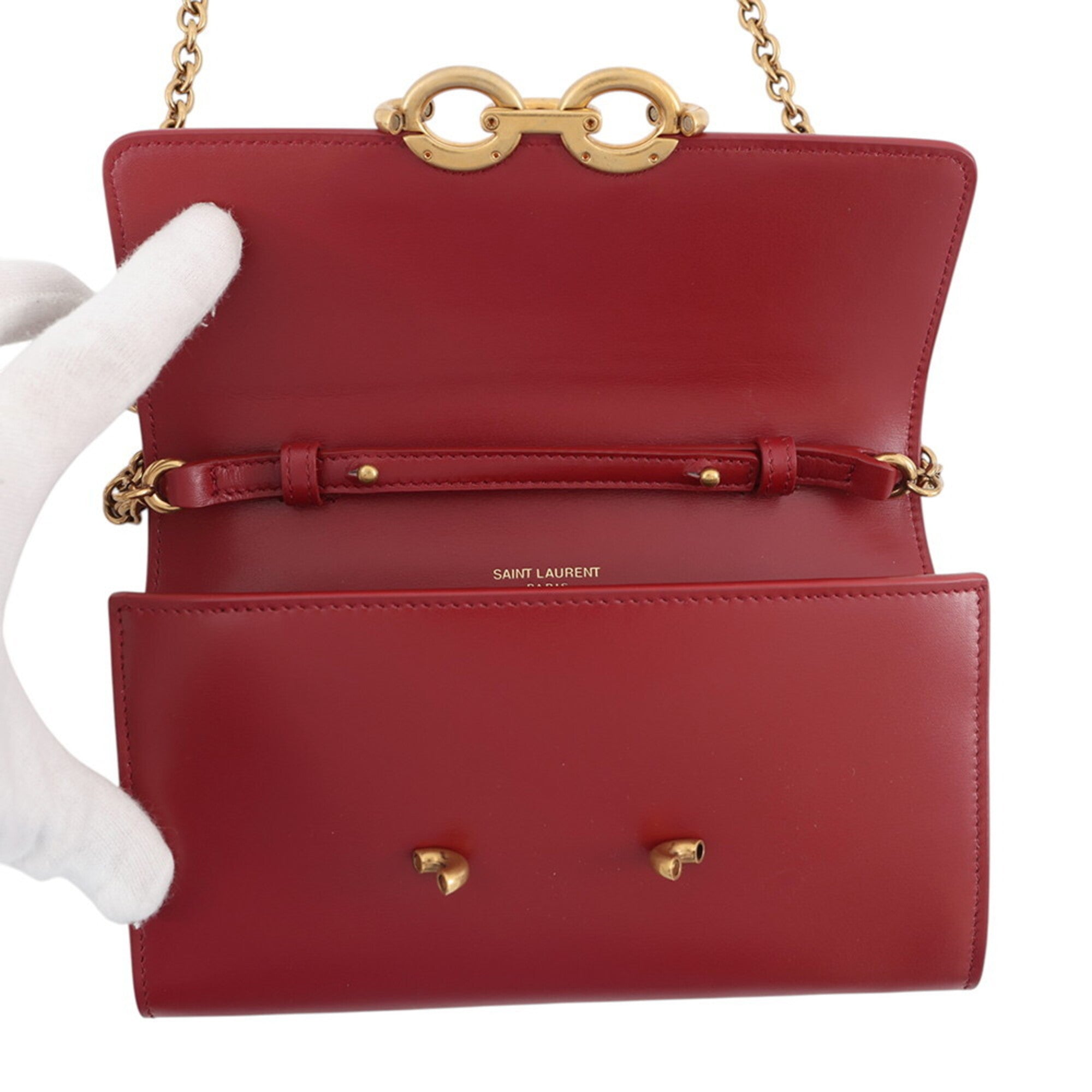 Yves Saint Laurent Red Color Leather Chain/Shoulder Wallet (Pre-Owned)