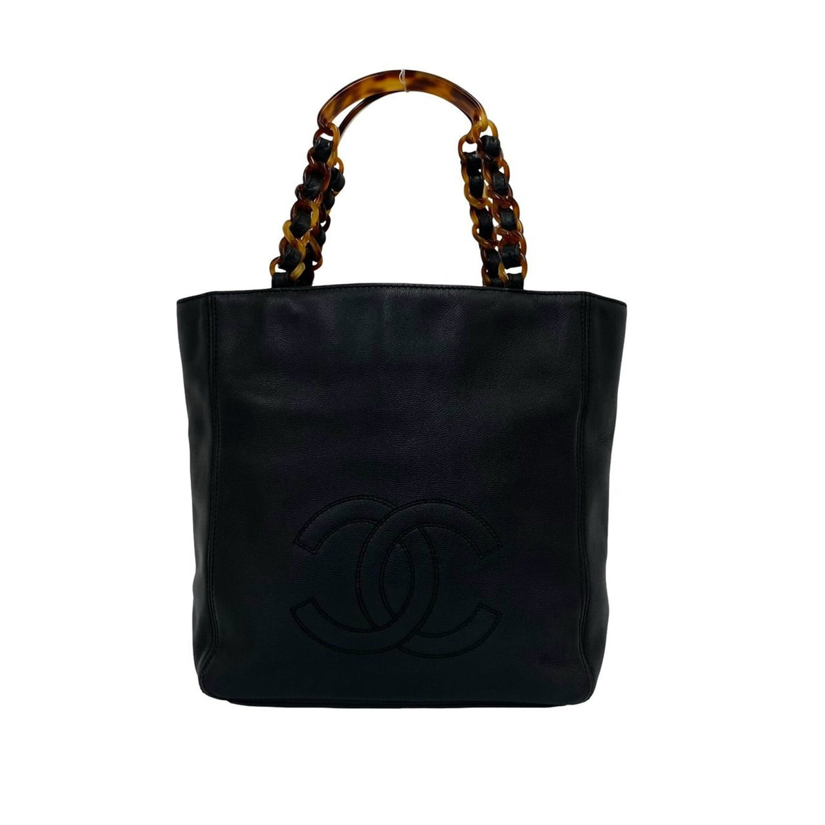 Chanel Black Brown Grained Calfskin Plastic Handbag (Pre-Owned)