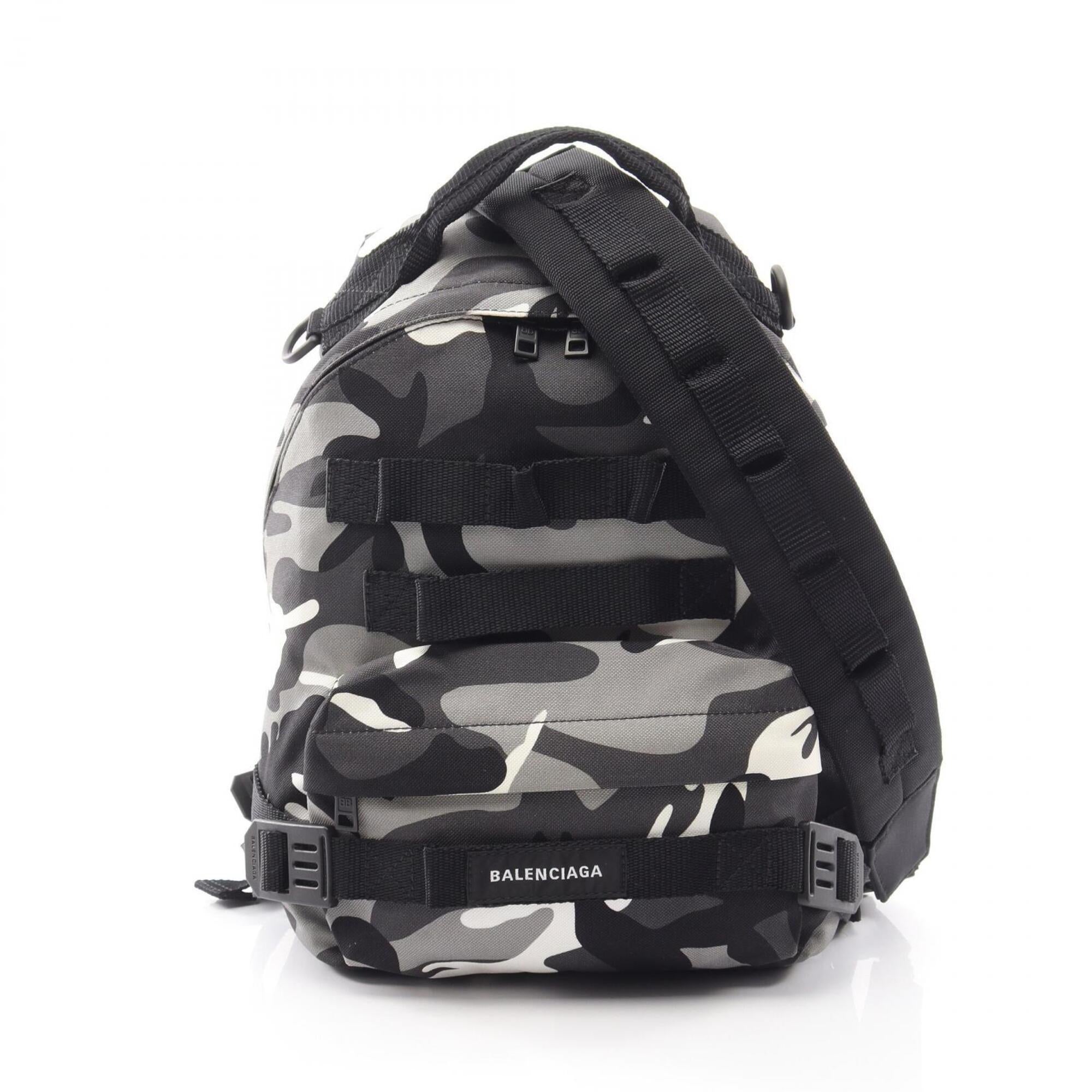 Balenciaga Black Gray White Canvas Backpack Handbag (Pre-Owned)