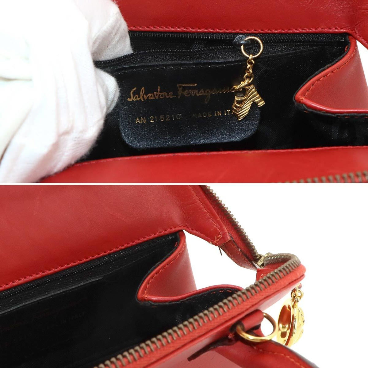 Salvatore Ferragamo Red Color Leather Handbag Shoulder Bag (Pre-Owned)