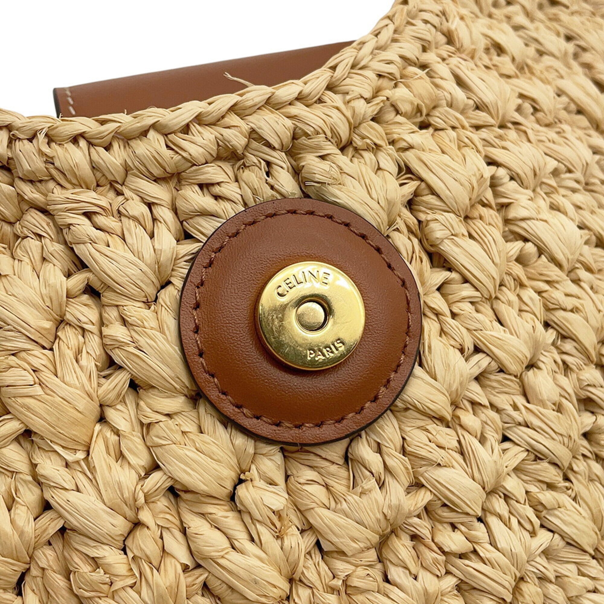 Celine Brown Raffia Leather Shoulder Bag (Pre-Owned)