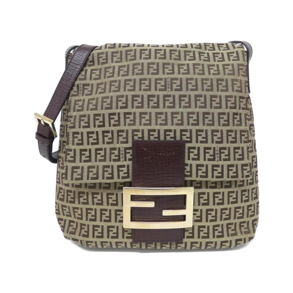 Fendi Beige Brown Canvas Shoulder Bag (Pre-Owned)