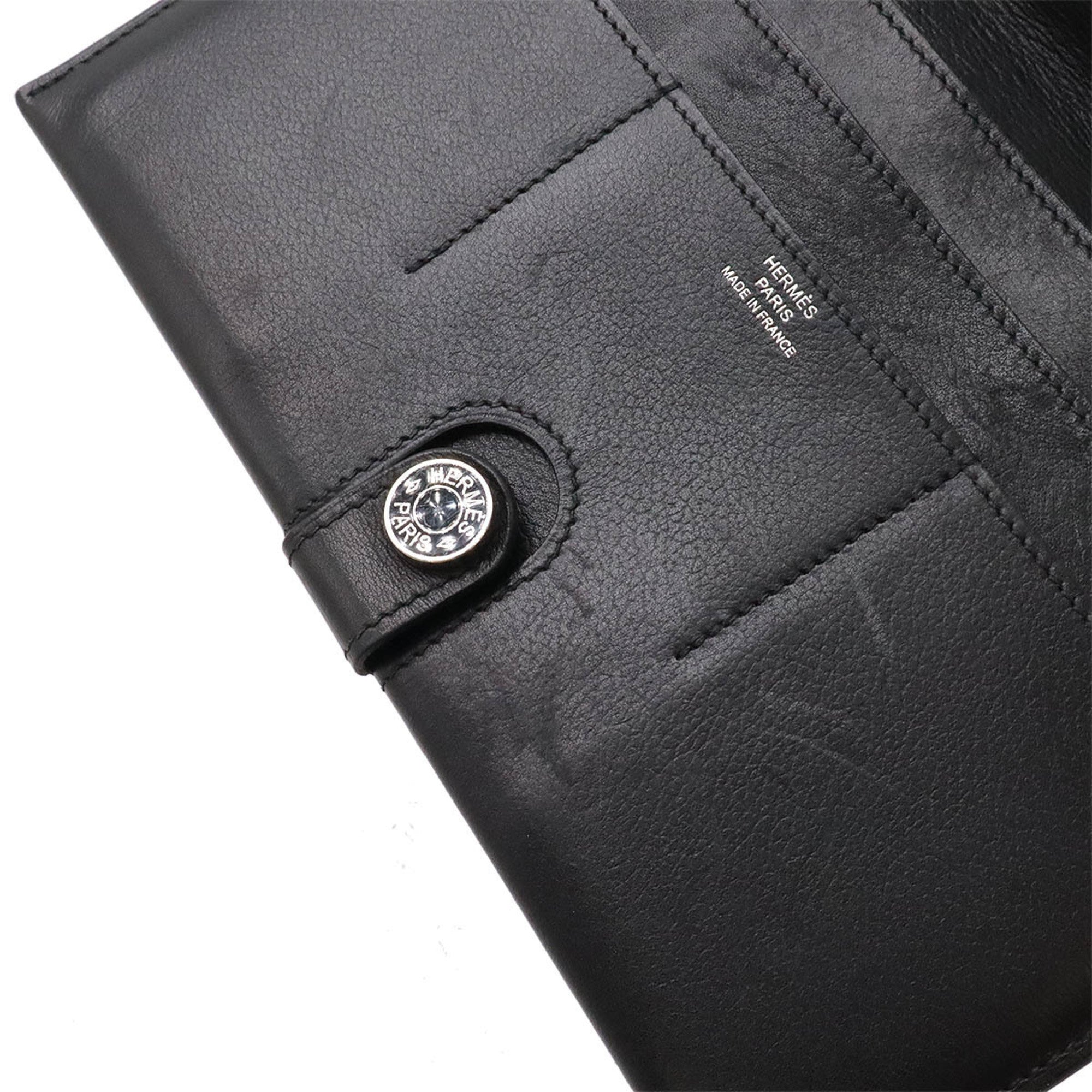 Hermes Black Evergrain Leather Long Wallet (Bi-Fold) (Pre-Owned)