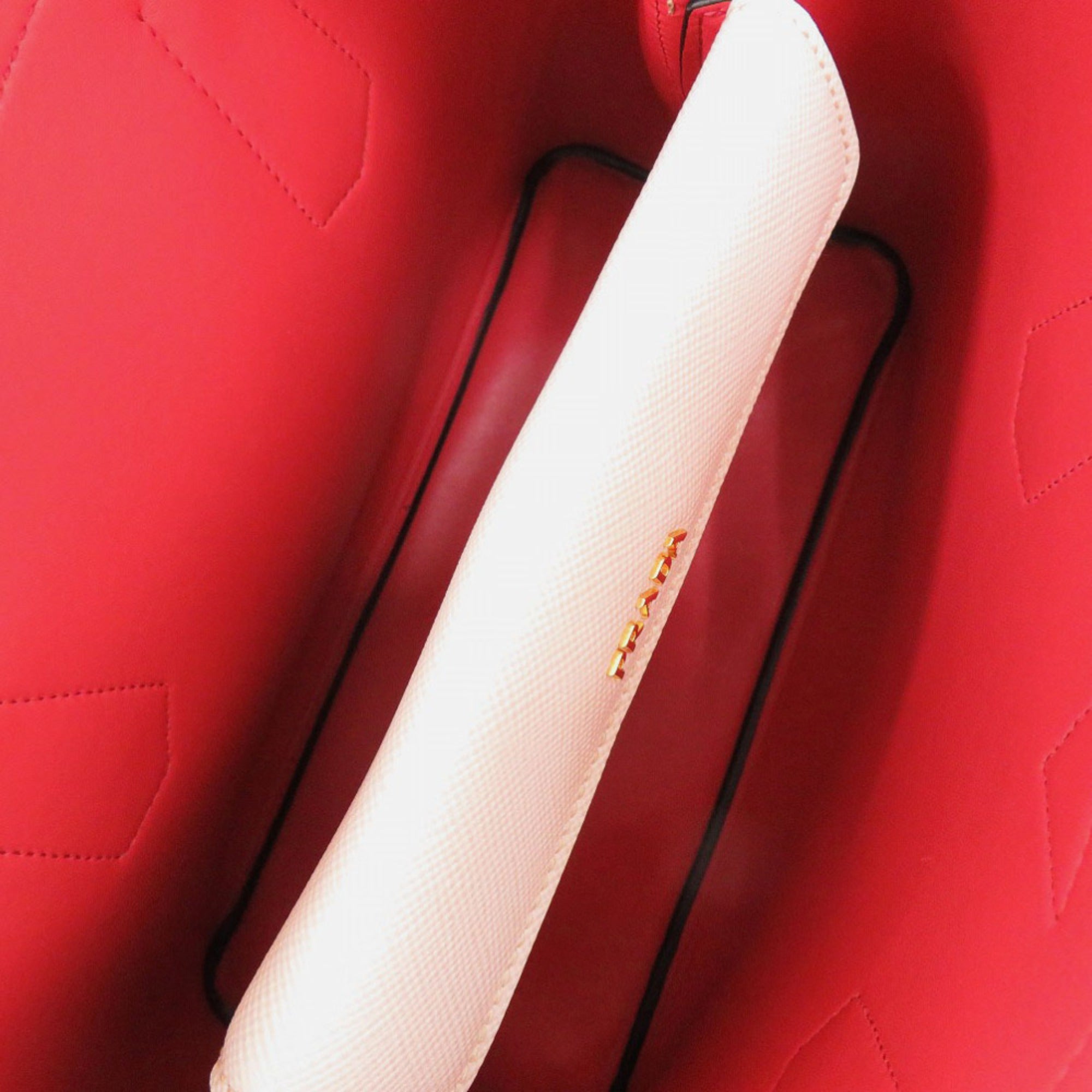 Prada Ivory Red Color Leather Handbag (Pre-Owned)