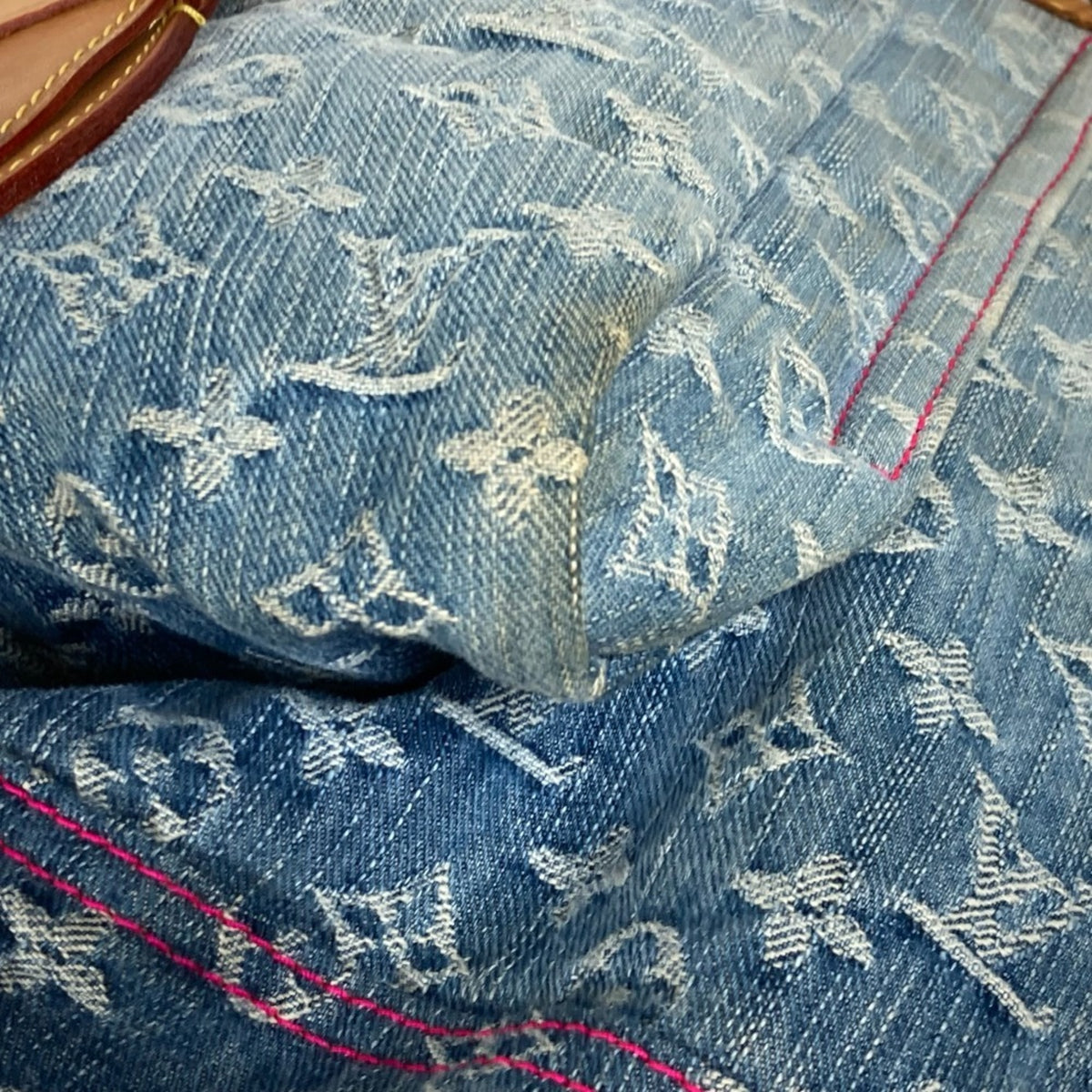 Louis Vuitton Blue Pink Monogram Denim Shoulder Bag Tote Bag (Pre-Owned)