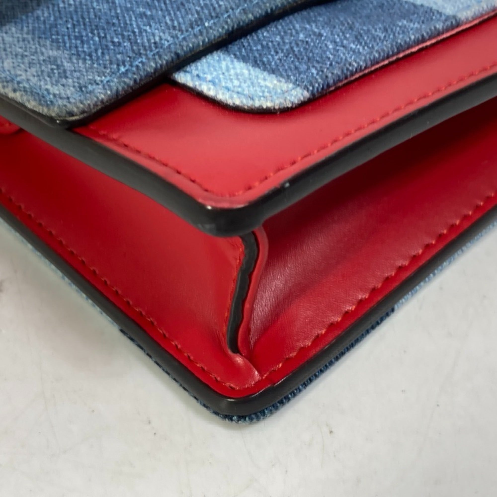 Louis Vuitton Monogram Denim Blue Red Color Monogram Denim Chain/Shoulder Wallet (Pre-Owned)