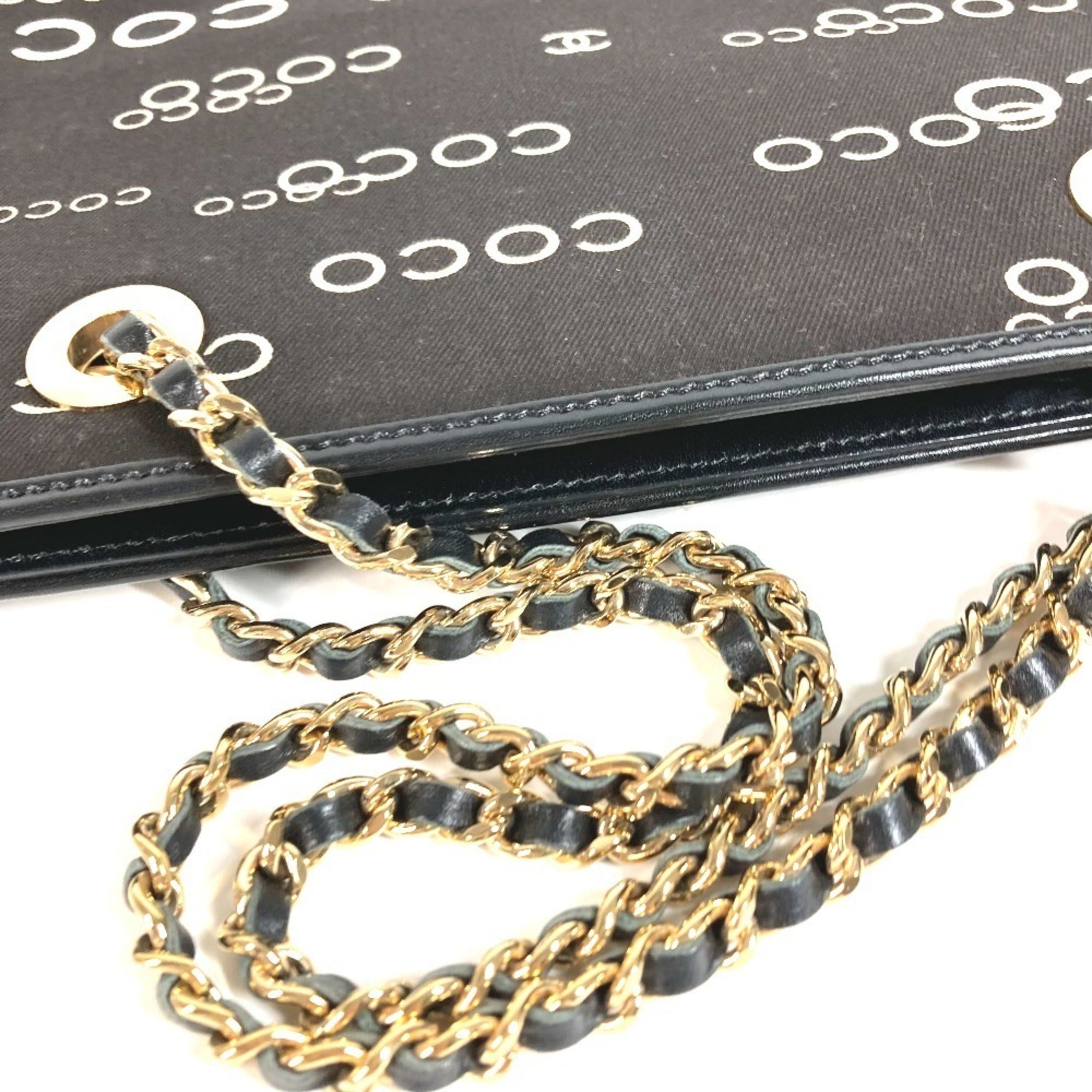 Chanel Black White Leather Canvas Shoulder Bag Tote Bag (Pre-Owned)