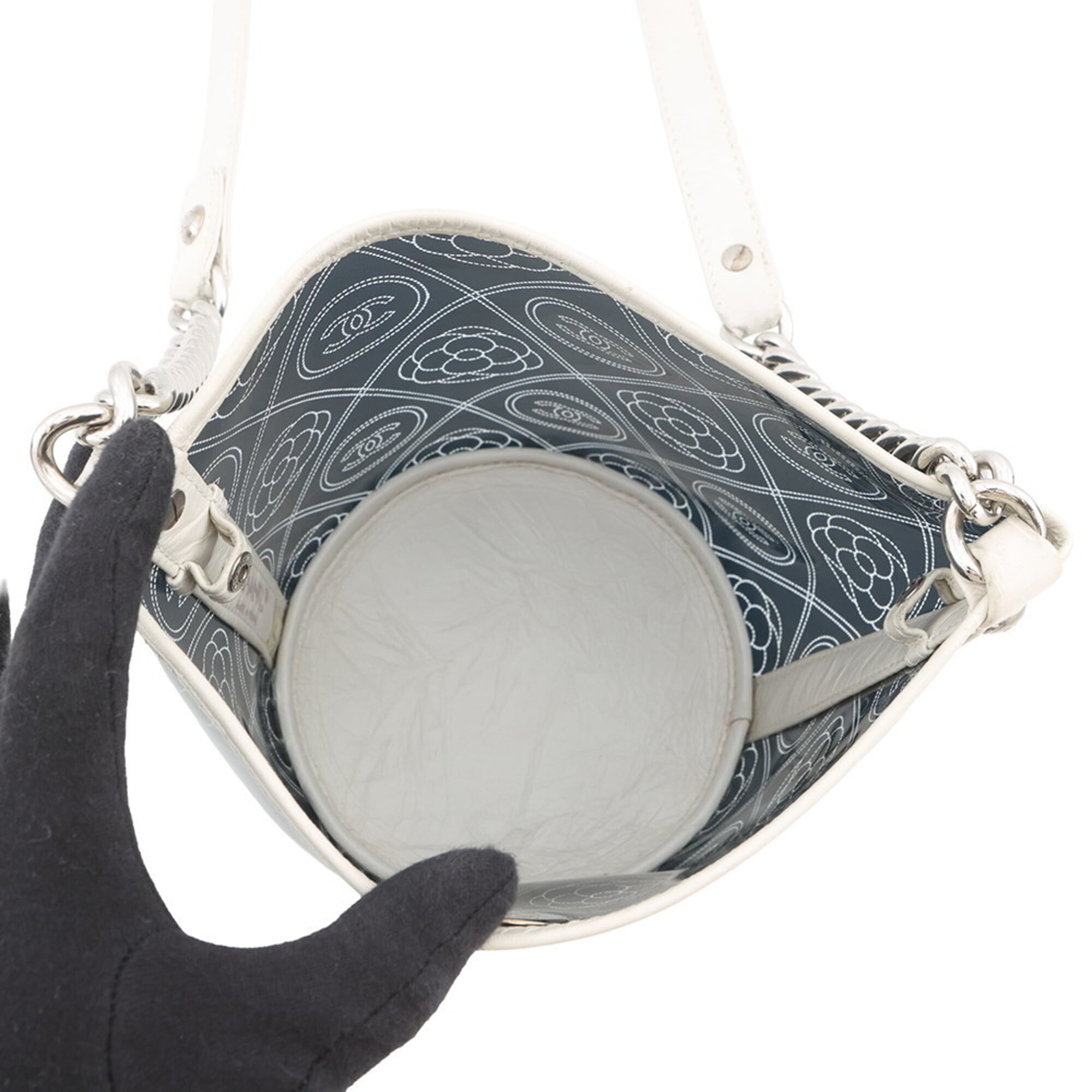 Chanel Black White Vinyl Handbag Pouch Shoulder Bag (Pre-Owned)