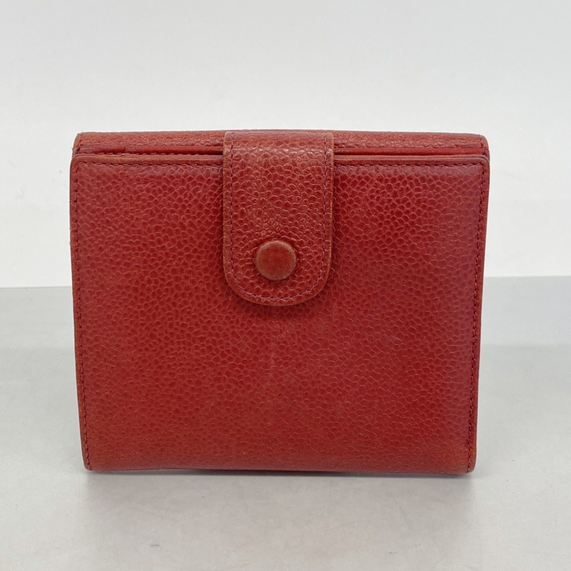 Chanel Red Color Grained Calfskin Wallet (Bi-Fold) (Pre-Owned)