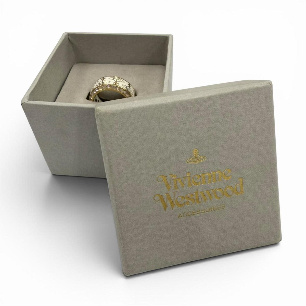 Vivienne Westwood Gold White Rhinestone Band Ring (Pre-Owned)