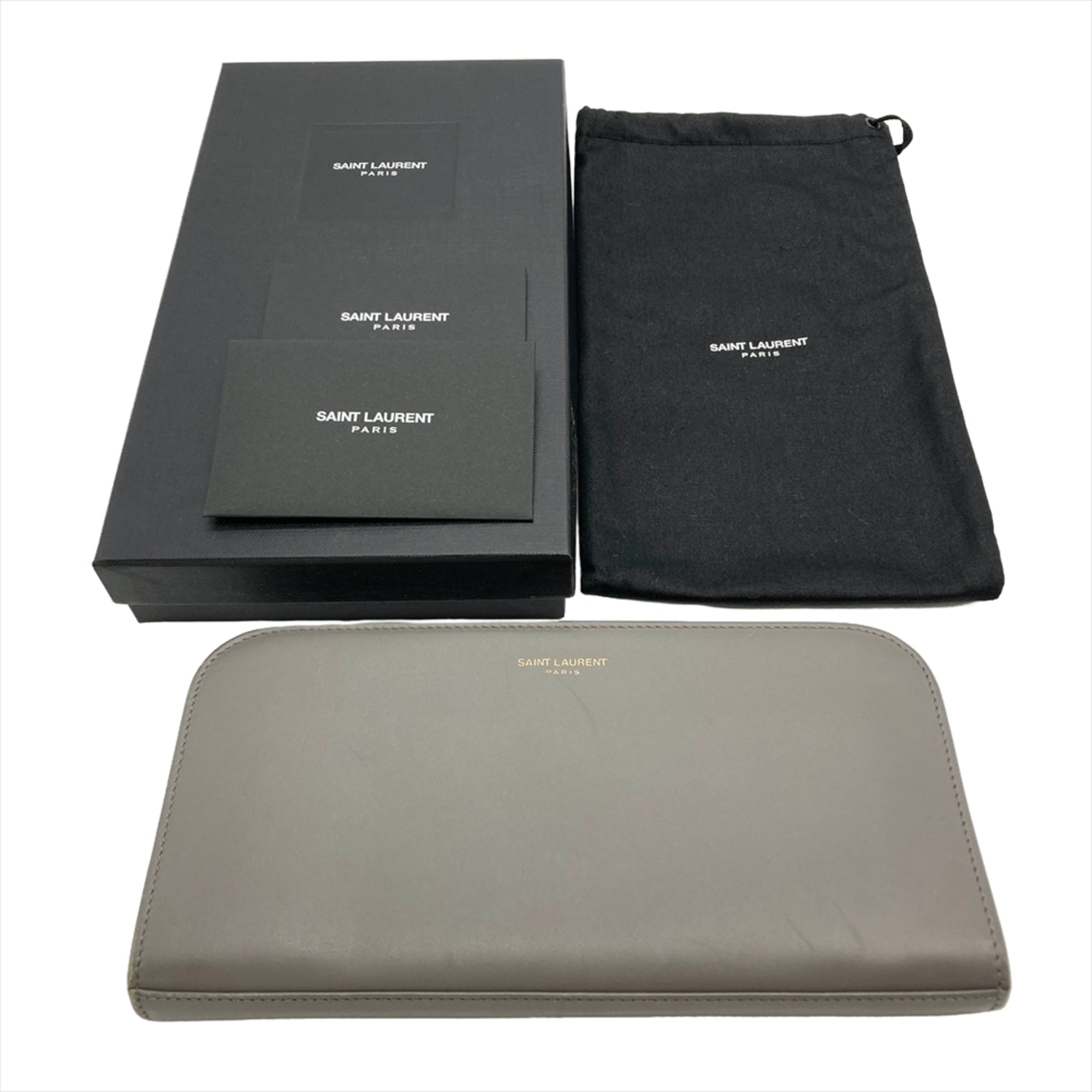 Saint Laurent Gray Leather Long Wallet (Bi-Fold) (Pre-Owned)