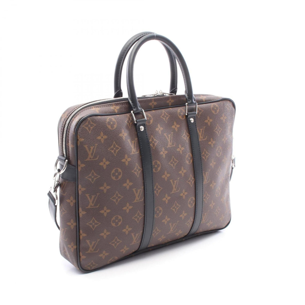 Louis Vuitton Black Brown Leather Coated Canvas Briefcase Handbag (Pre-Owned)