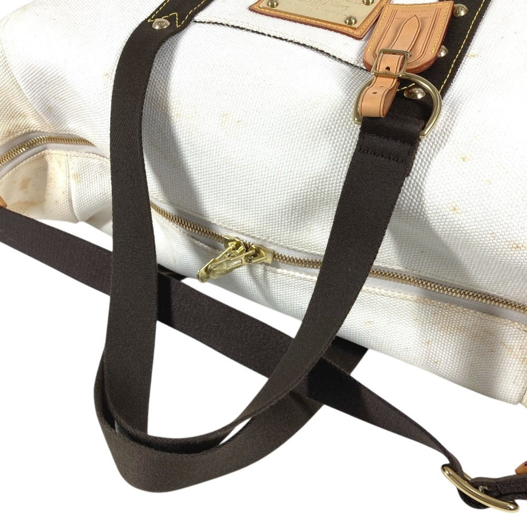 Louis Vuitton Brown White Canvas Boston Bag Shoulder Bag Tote Bag (Pre-Owned)