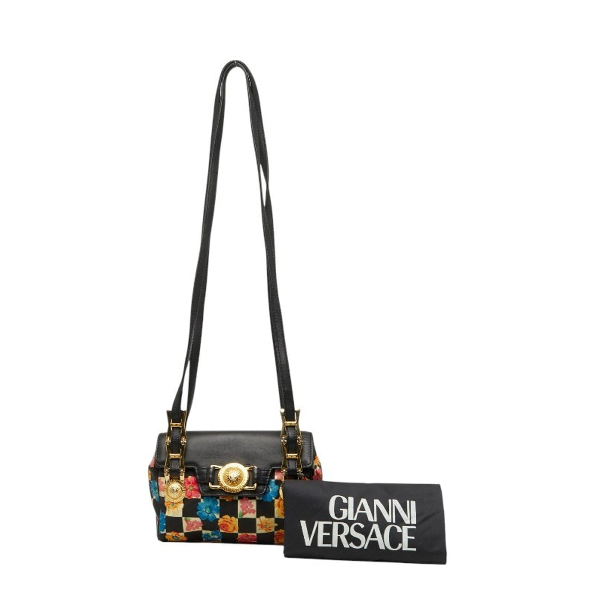 Versace Black Multi-Color Nylon Leather Shoulder Bag (Pre-Owned)