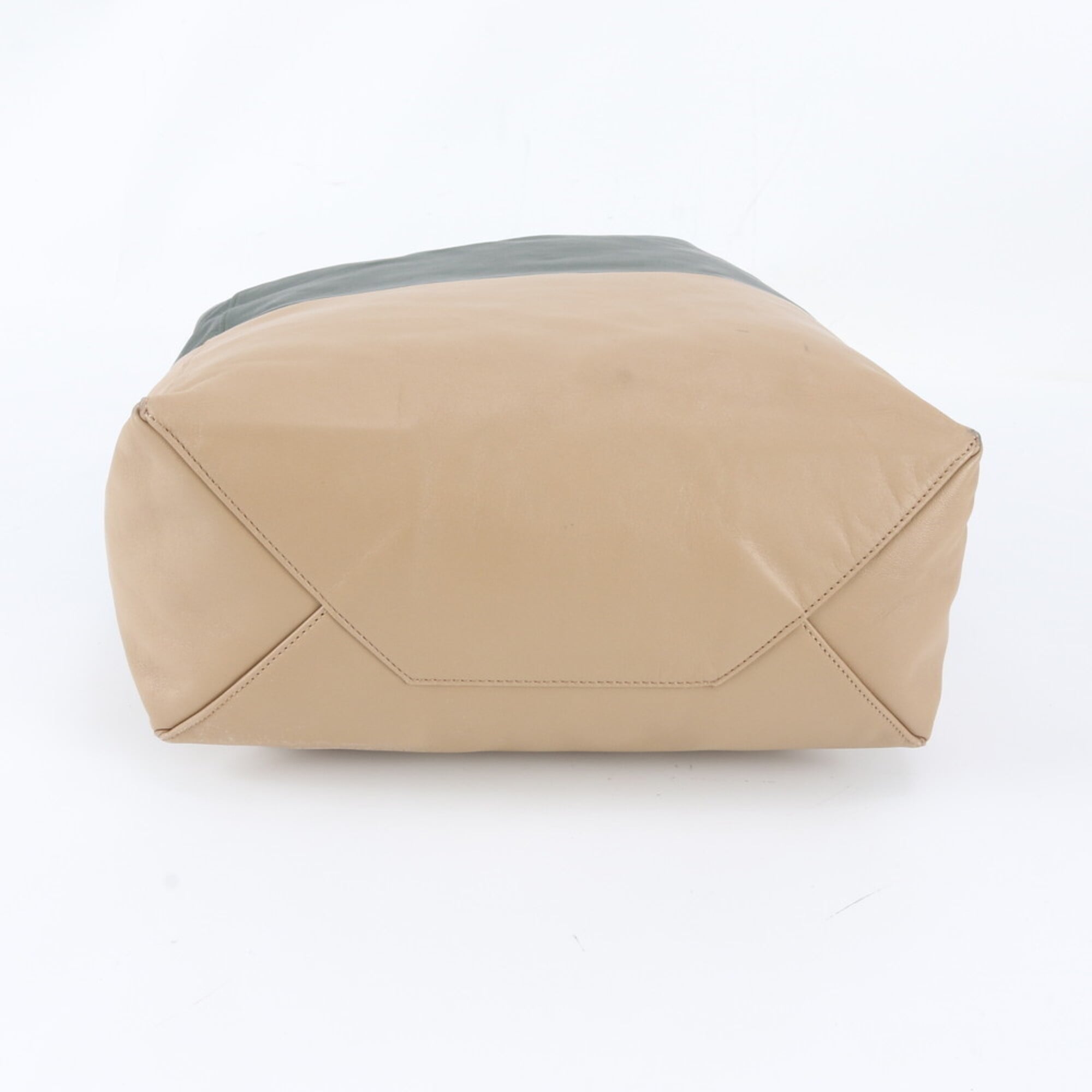 Celine Cabas Beige Moss Green Leather Handbag Tote Bag (Pre-Owned)